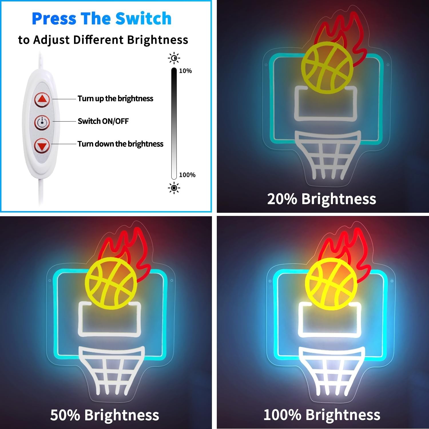 Basketball Neon Sign,Dimmable LED Neon Signs for Wall Decoration, USB Powered…
