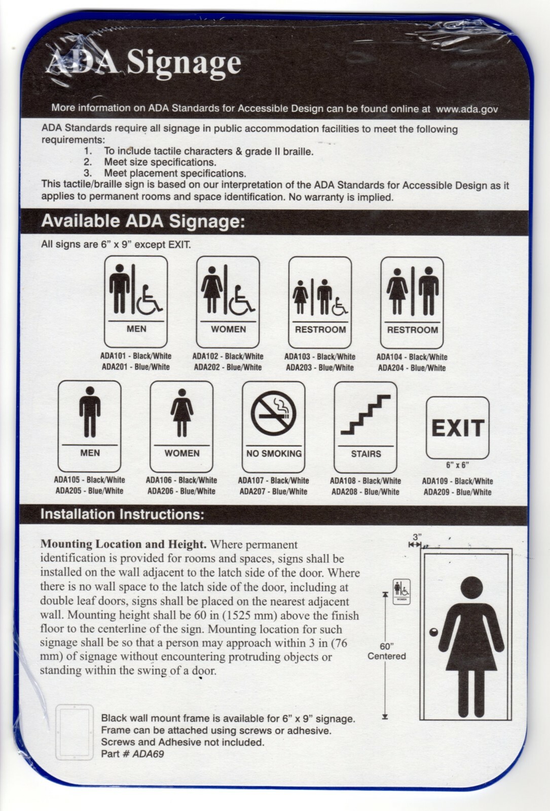 ADA Compliant, Restroom Signs, Black, with Braille text 6″x9″