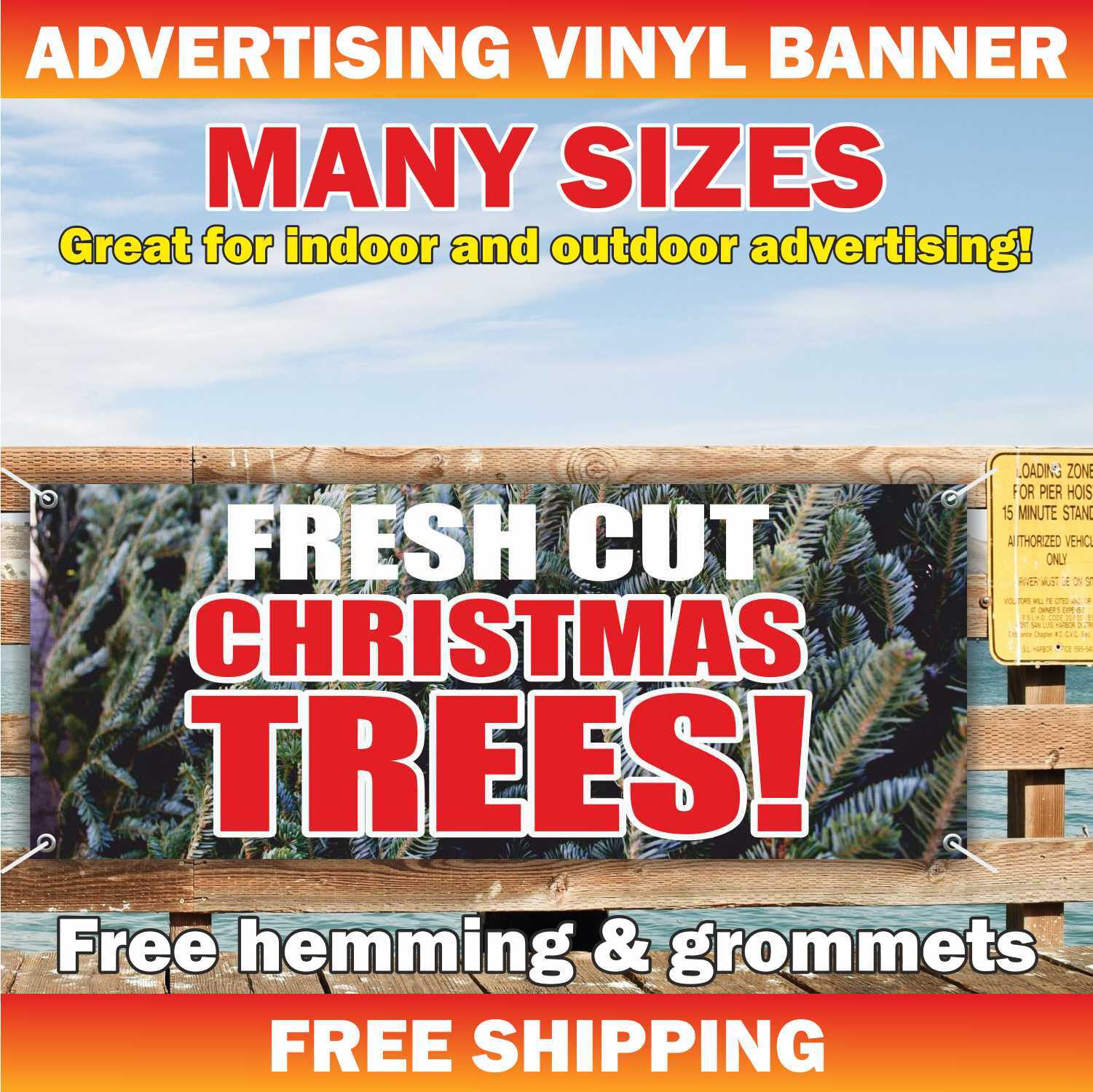 FRESH CUT CHRISTMAS TREES Advertising Banner Vinyl Mesh Sign Holiday Sales Xmas