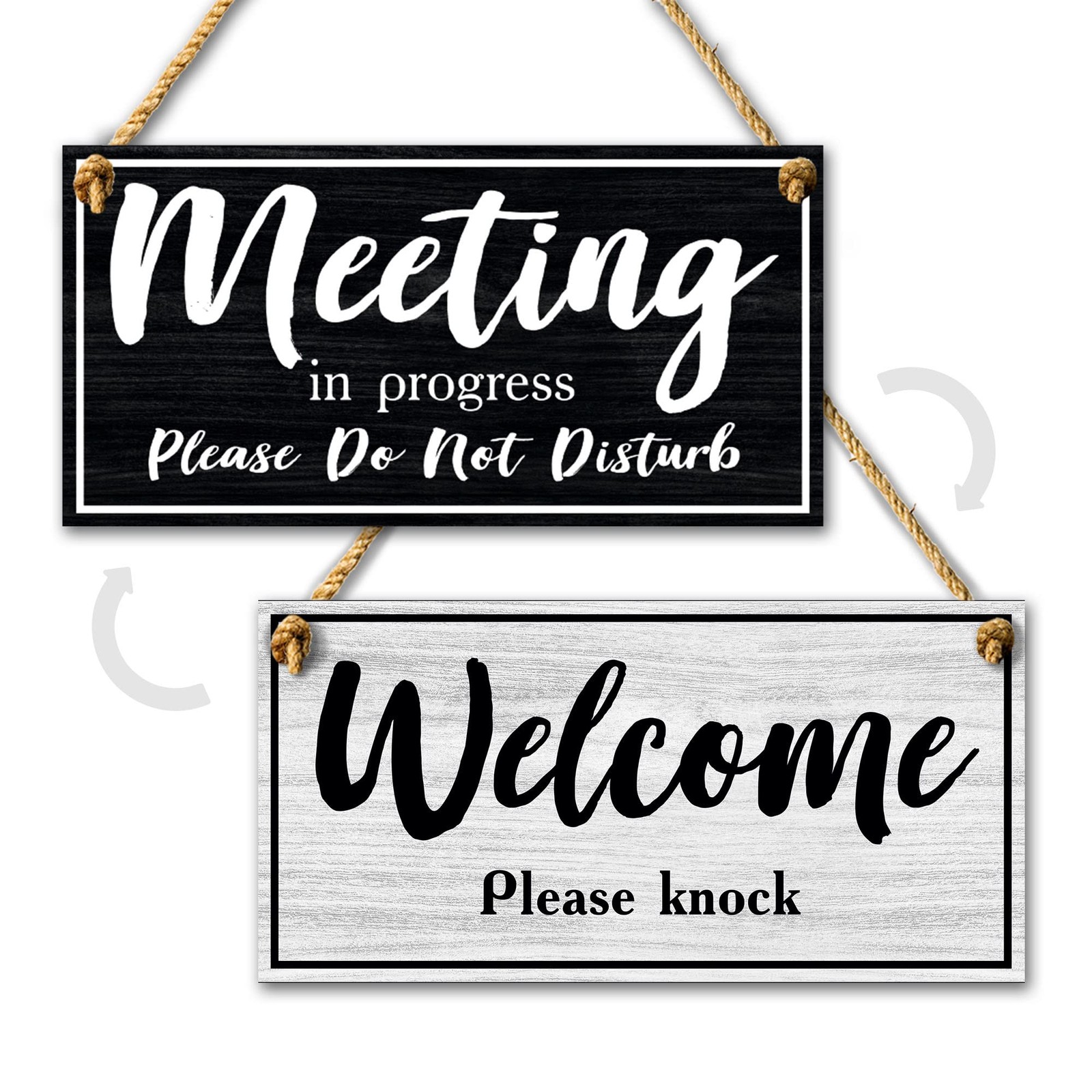 Meeting in Progress Door Sign, 10×5 Dibond Do Not Disturb, Hanging Welcome Pl…