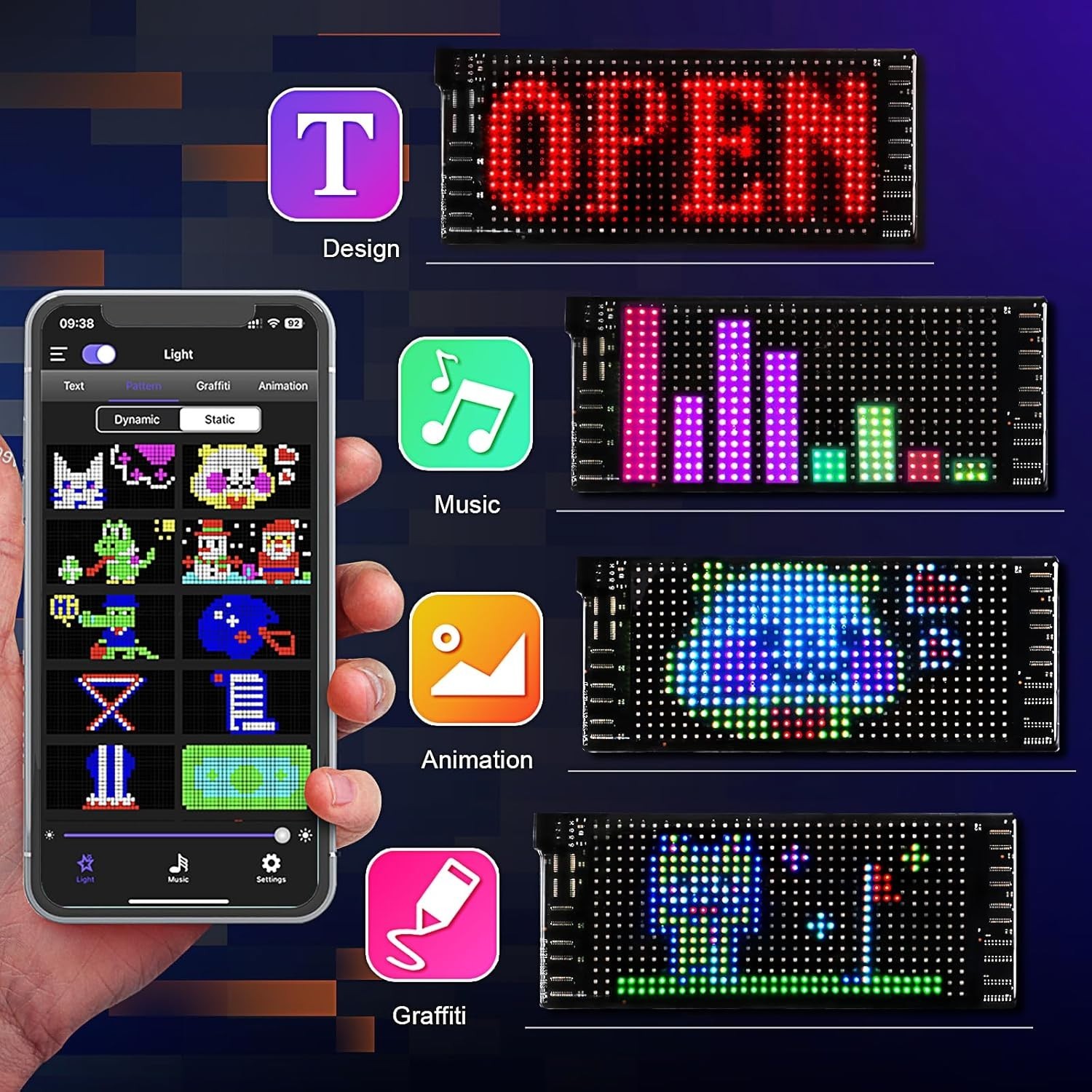 Innovative Bluetooth 6.7”x2.7” LED Display for Cars – Custom Animations & Text