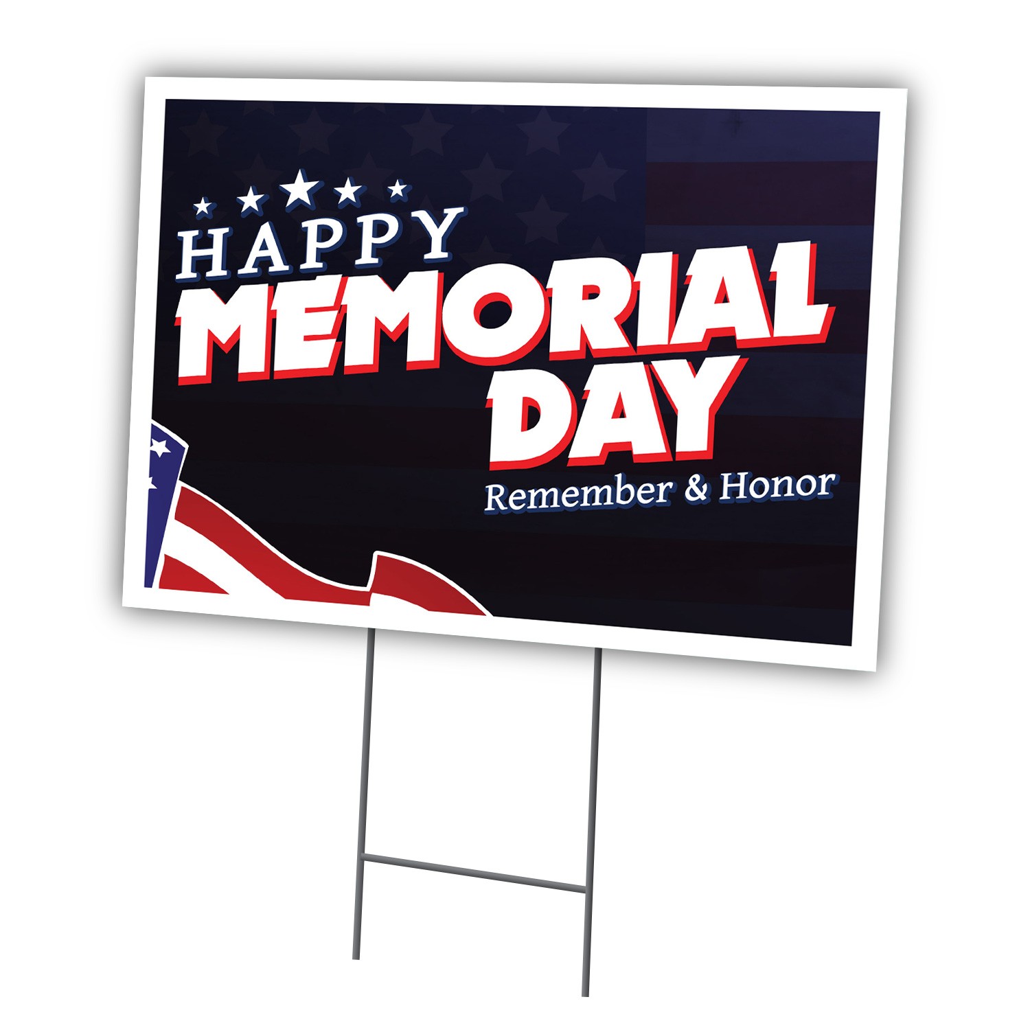 Happy Memorial Day Yard Sign & Stake Outdoor Plastic Coroplast American Flag