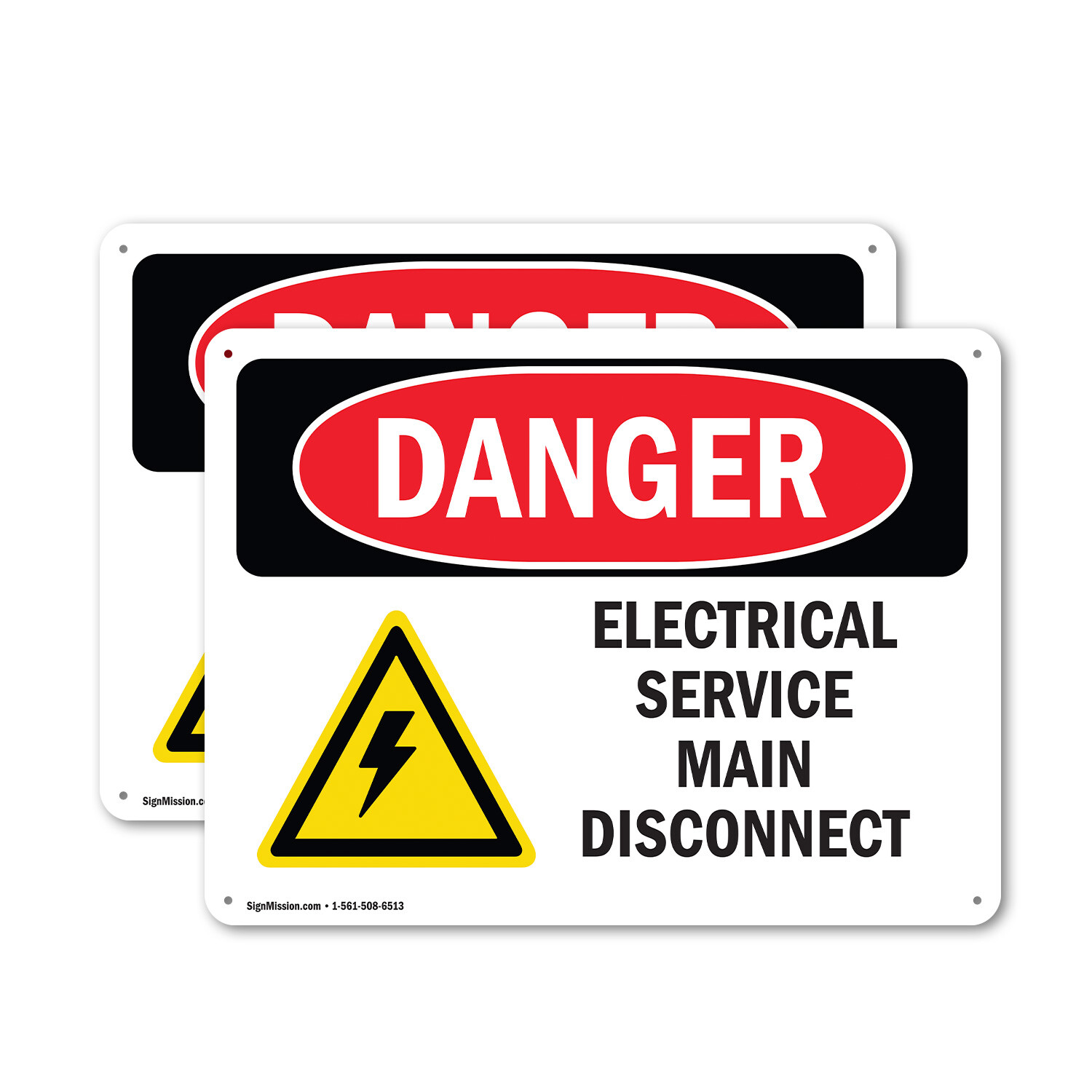 (2 Pack) Electrical Service Main Disconnect OSHA Danger Sign Decal Metal Plastic