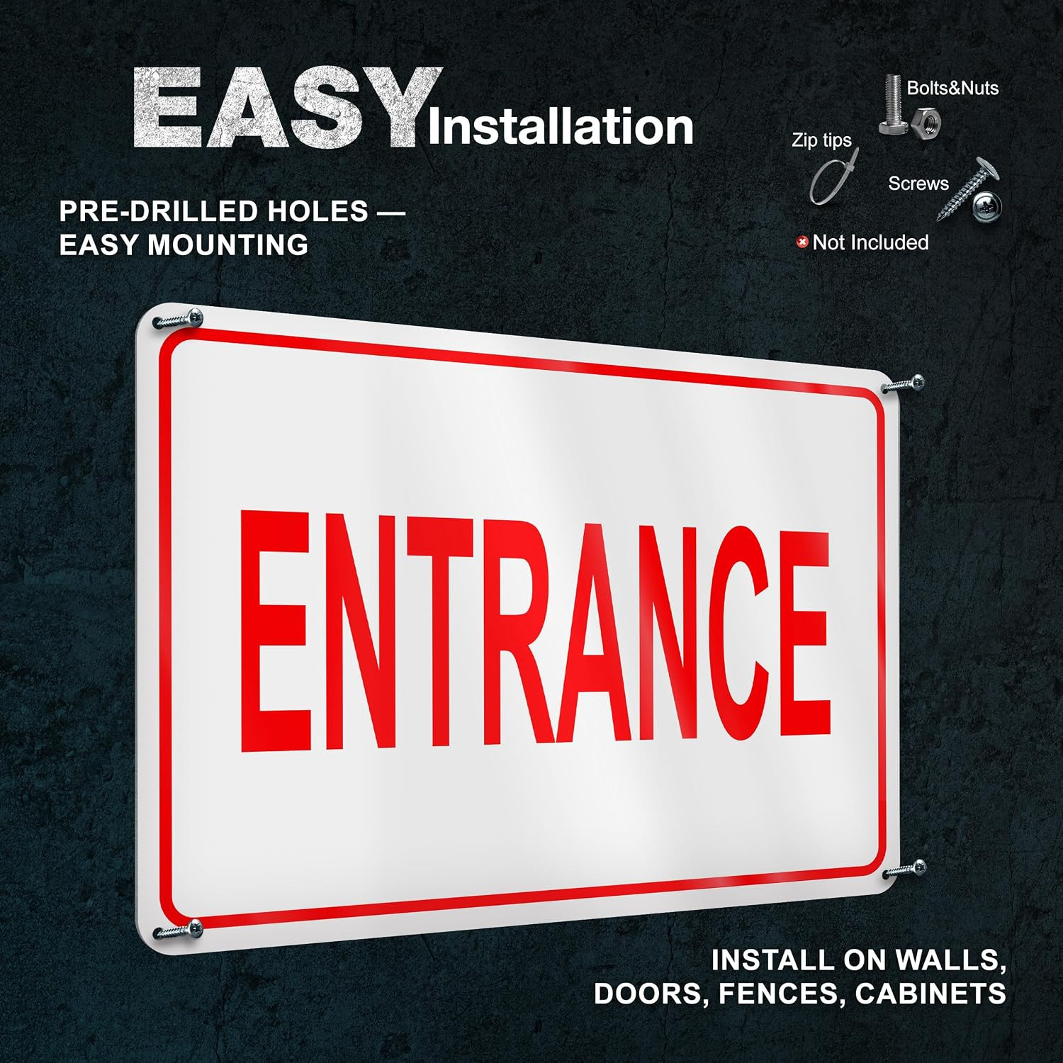 Reflective Entrance Sign, 8X12 Rust-Free Aluminum, Enter Here, Pre-Drilled | Wea