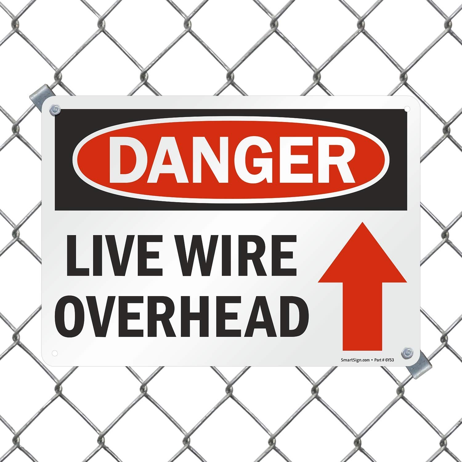 “Danger – Live Wire Overhead” Sign With Up Arrow | 10″ x 14″ Aluminum
