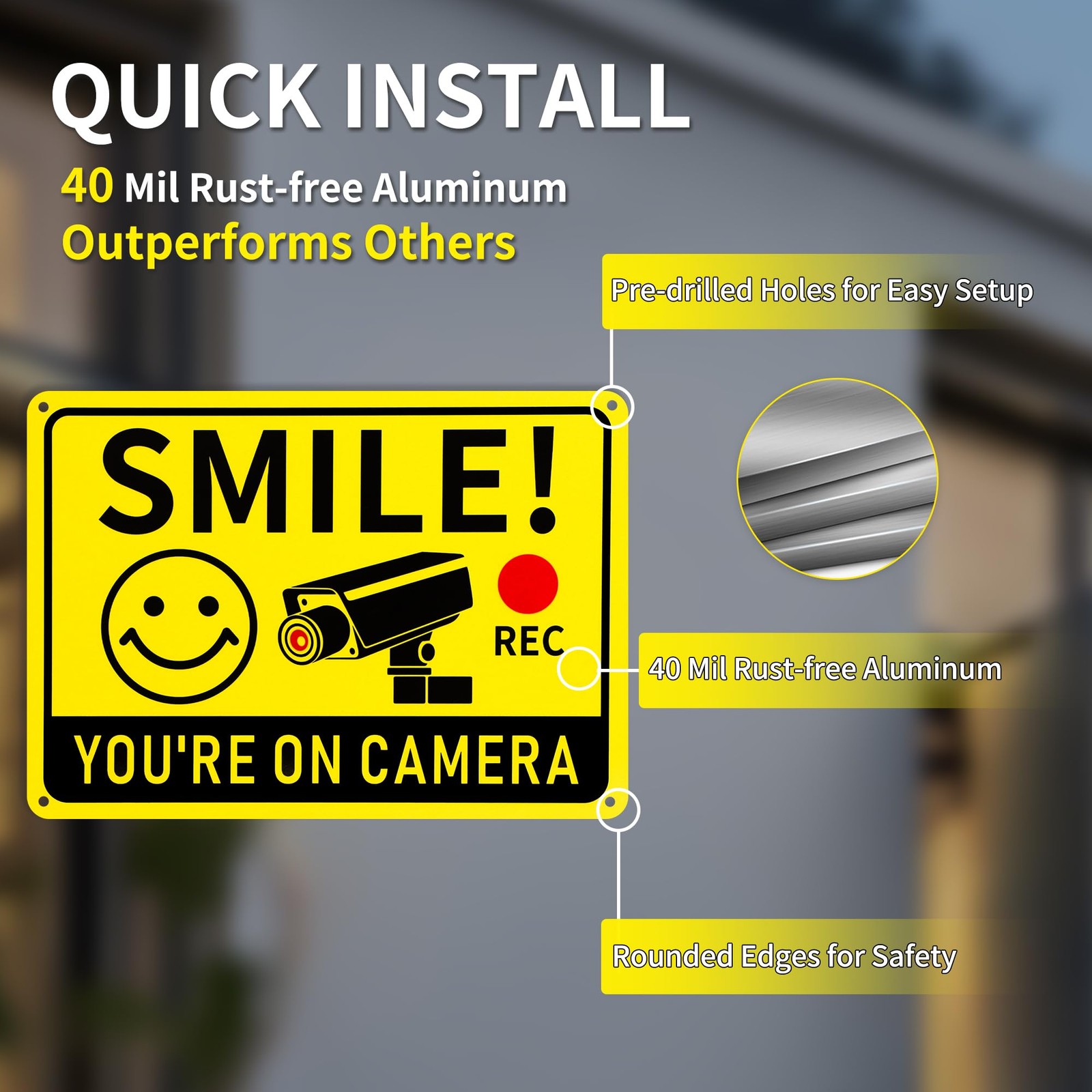 2 Pack Smile You’re on Camera Signs – Video Surveillance Signs Outdoor, 10″x7…