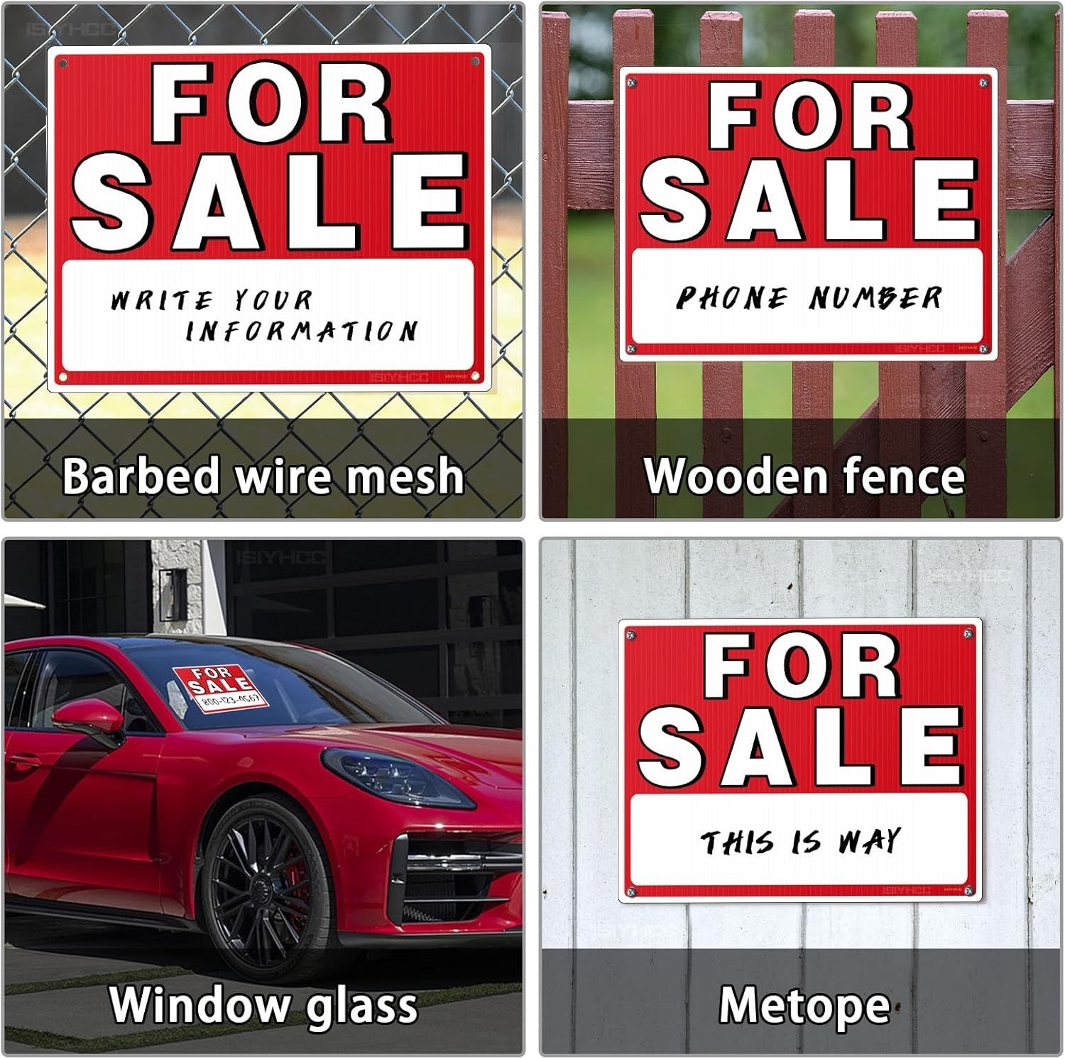4 Pack of For Sale Signs – 14″x10″, No Residue for Easy Vehicle Selling