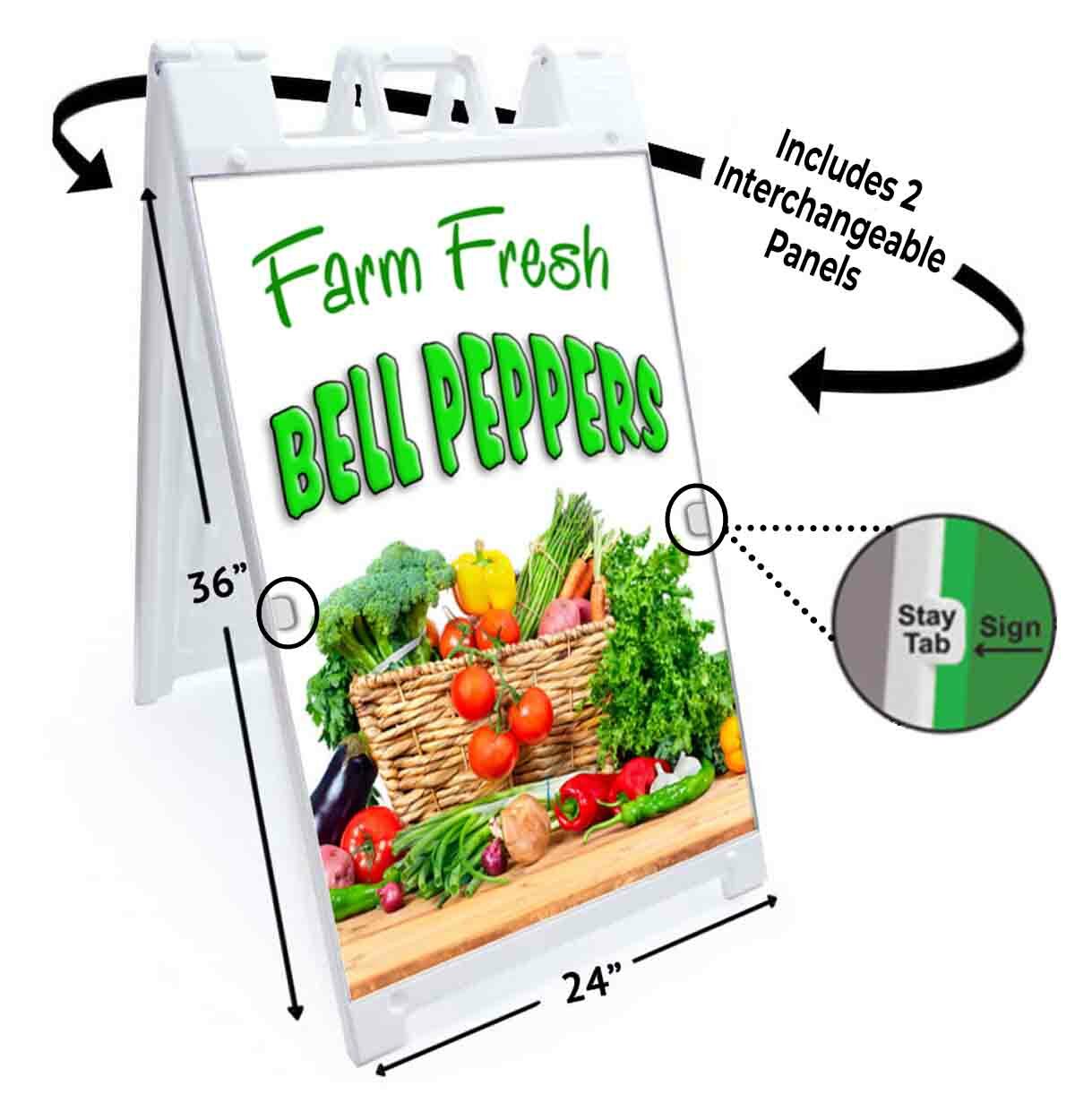 FARM FRESH BELL PEPPER Signicade 24×36 Aframe Sidewalk Sign Banner Decal PRODUCE