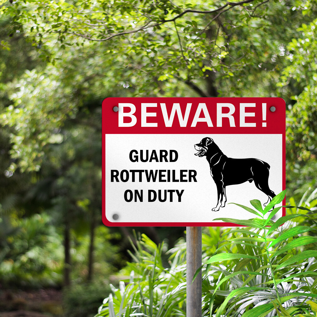 Aluminum Horizontal Metal Sign Beware! Guard Rottweiler on Duty Pet Animal