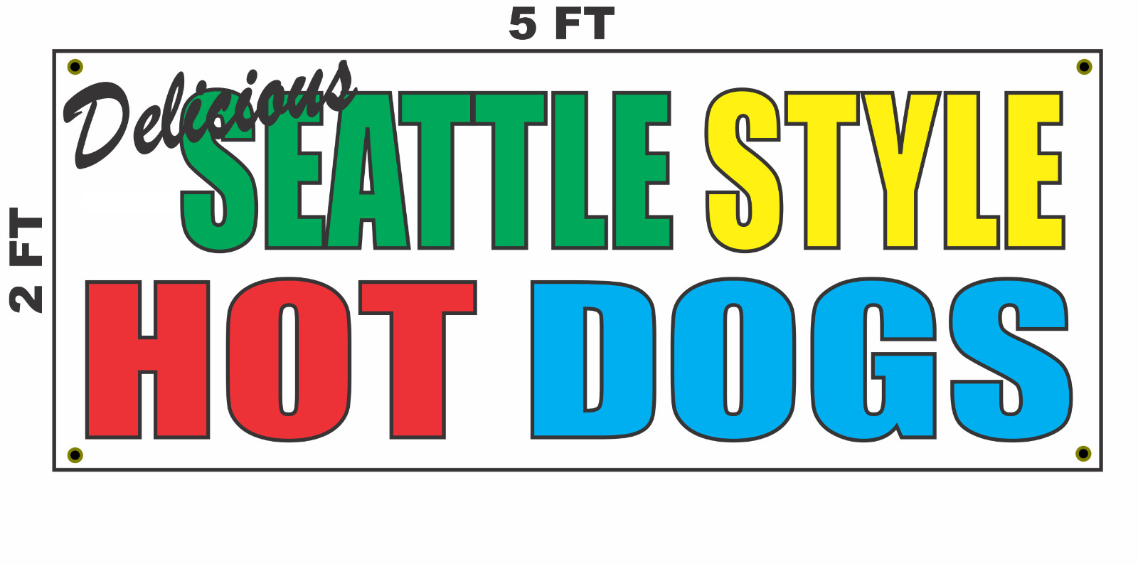 Seattle Style Hot Dogs Banner Sign NEW 2×5 hotdog sausage