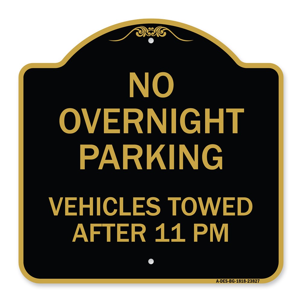 Designer Series – No Overnight Parking Vehicles Towed After 11 Pm Metal Sign