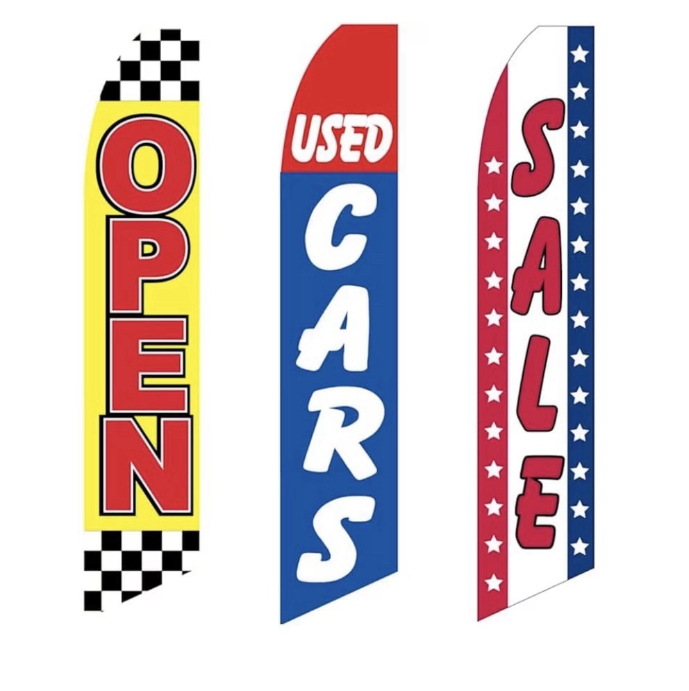 Three Swooper Flag Combo Open Used Quality Cars Sale Red Yellow Black Blue White