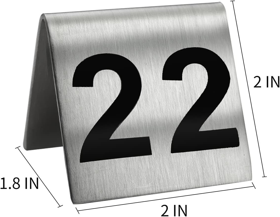 1-25 Stainless Steel Number Tent Table Number for Restaurants Cafes Bars 2″x2…