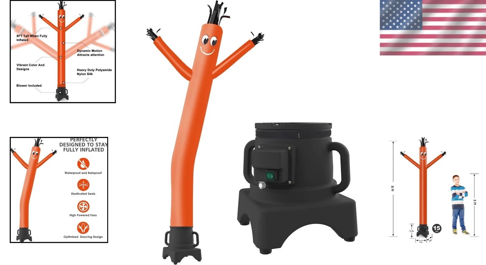 8ft Orange Fly Puppet Dancer – Durable Rip-stop Nylon, 1/3HP Blower, Tear Res…