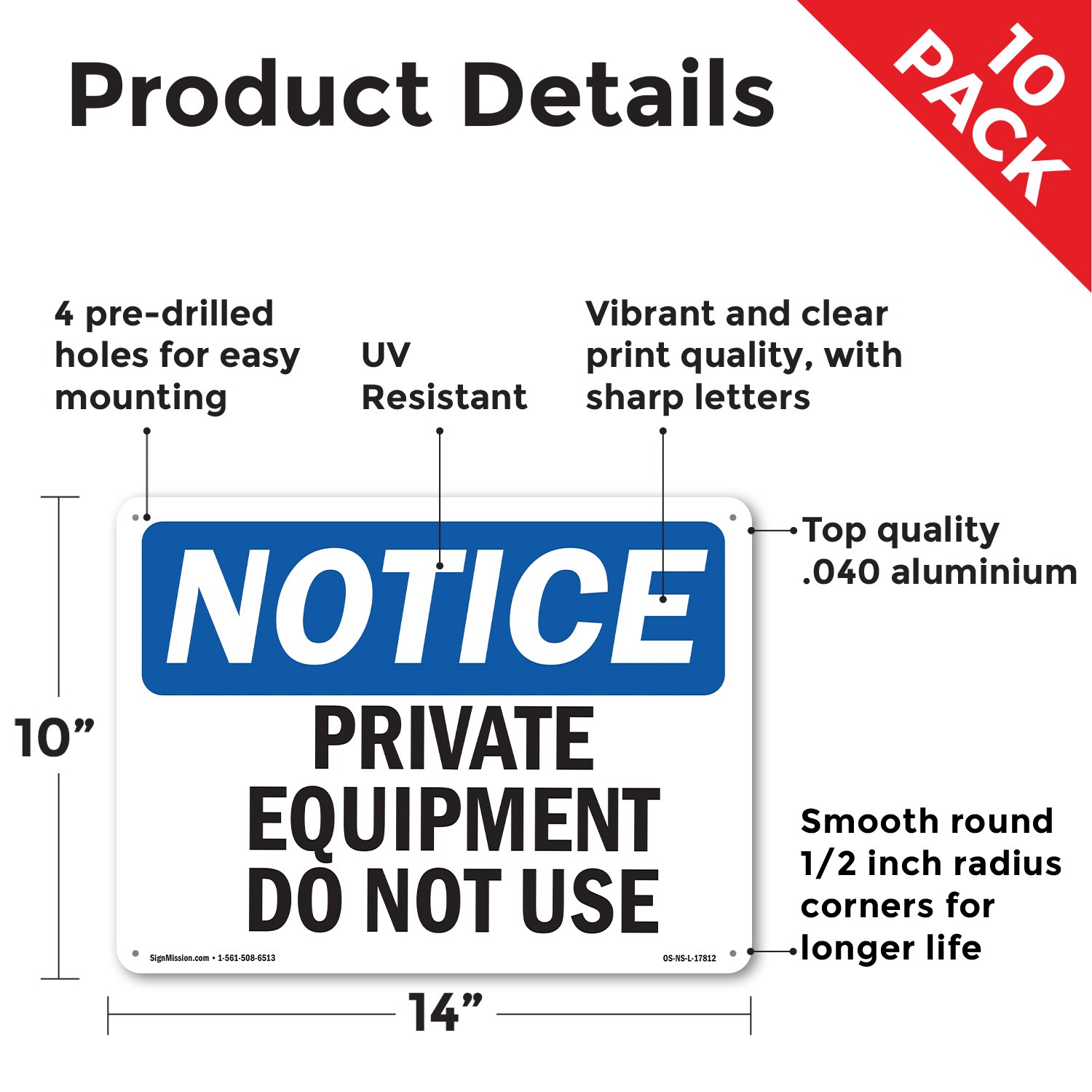 Private Equipment Do Not Use OSHA Notice Sign Metal, Plastic, Decal 5 or 10 Pack