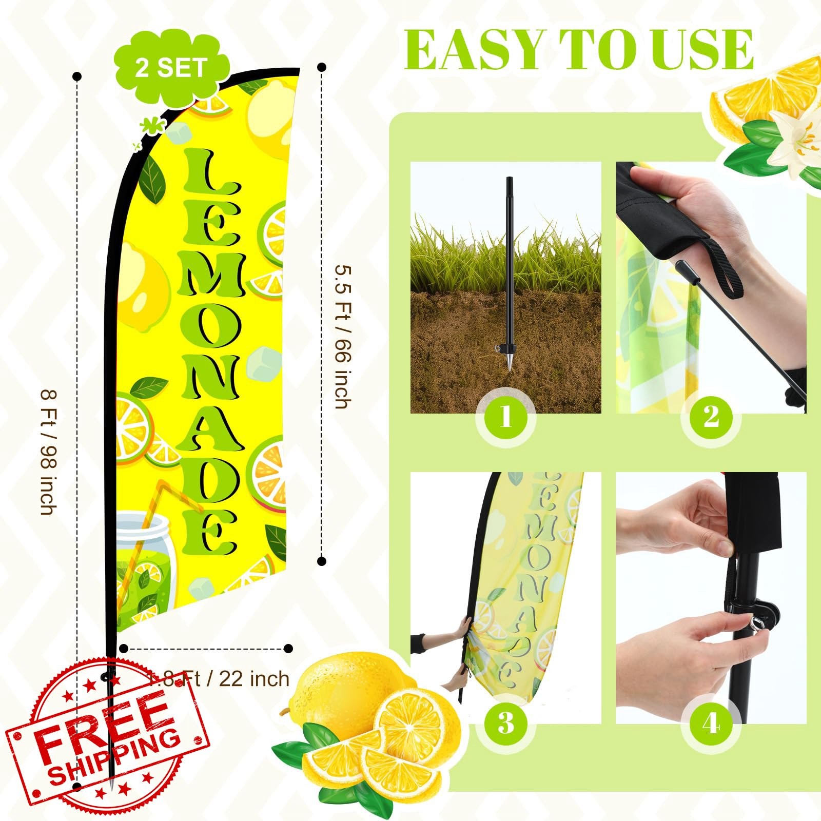 HunnmingRe 8ft Lemonade Feather Flag Kit Yellow