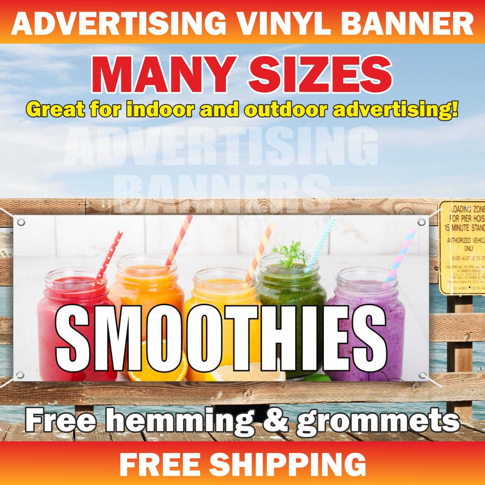 SMOOTHIES Advertising Banner Vinyl Sign health food fresh fruits tea bar drink
