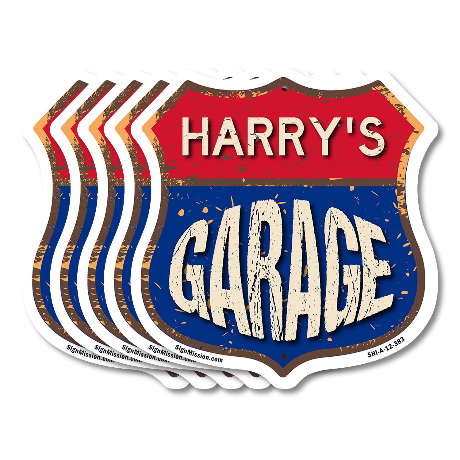 Harry’s Garage Shield Shaped Sign Weather Resistant Crafted in the USA