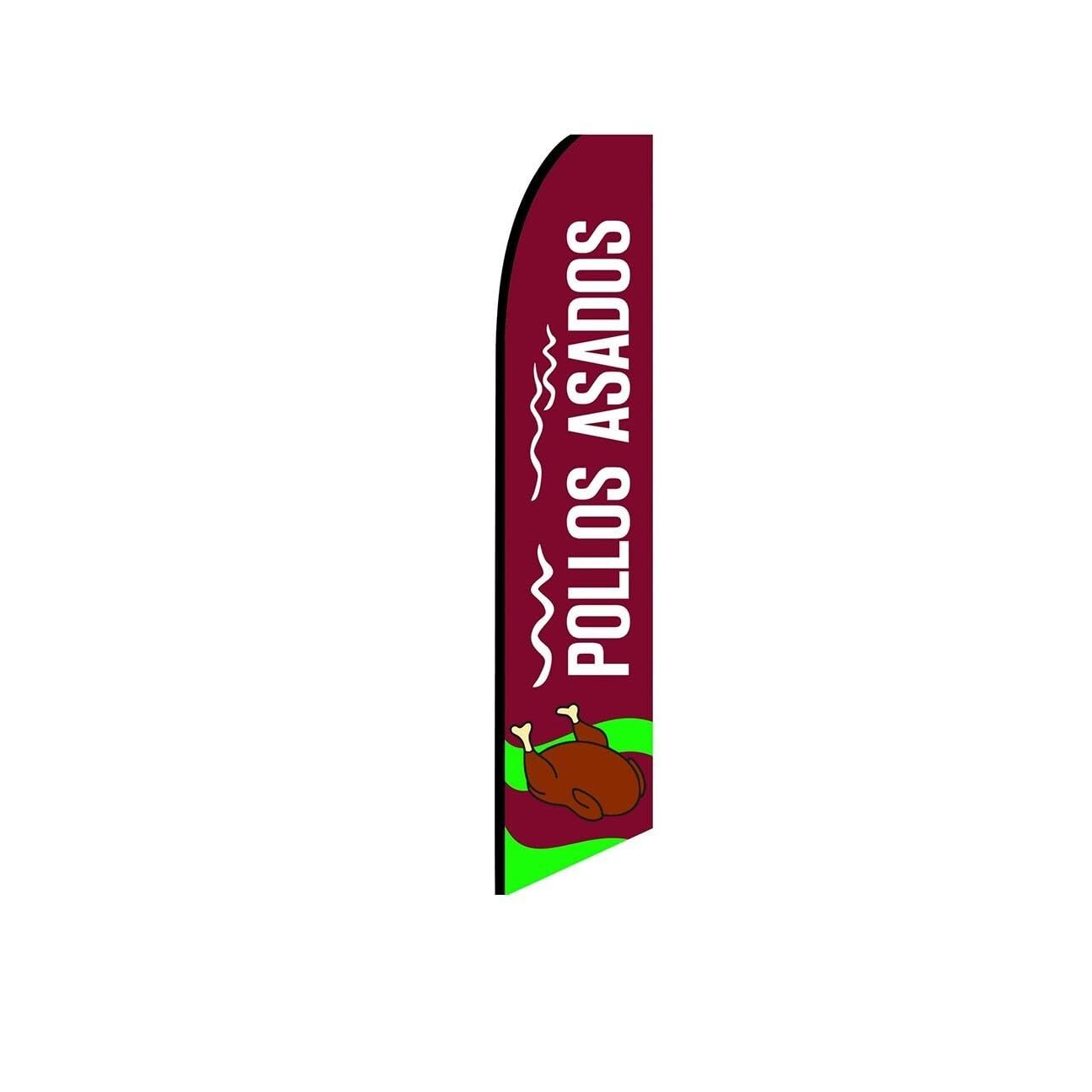 Pollos Asados Brown Swooper Flutter Feather Flag | 3ft W x 11.5ft Tall