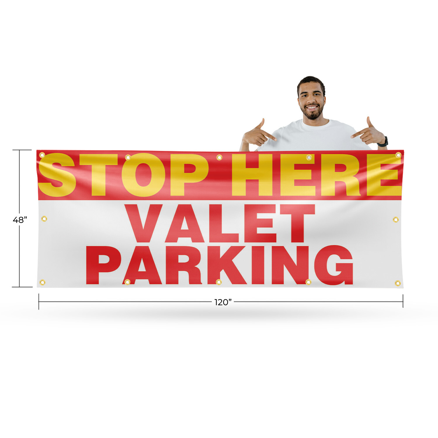 Stop Here Valet Parking Vinyl Banner Sign with Metal Grommets Heavy-Duty