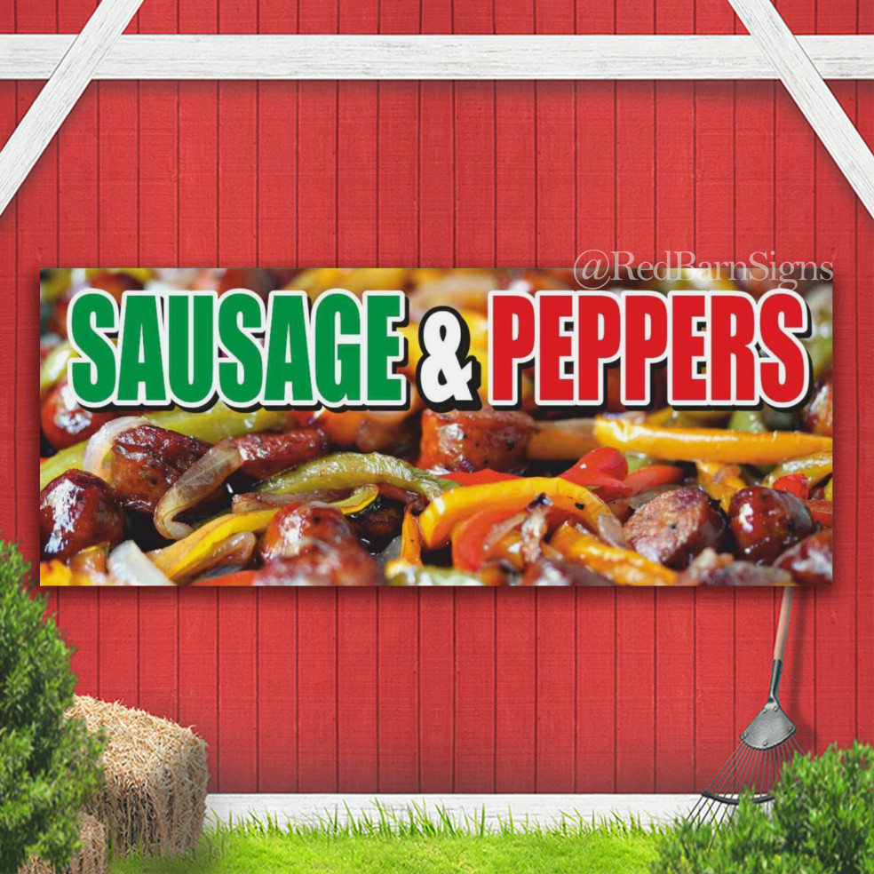SAUSAGE & PEPPERS Chili Bar Restaurant BBQ Indoor Outdoor Banner Sign