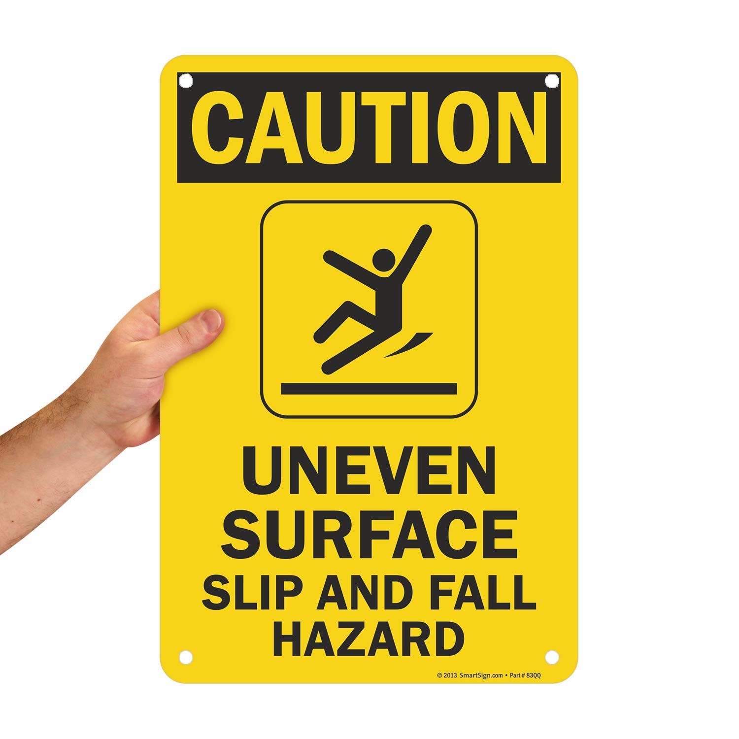 Caution Uneven Surface Slip And Fall Hazard Sign 12×18 Inch Aluminum Yellow