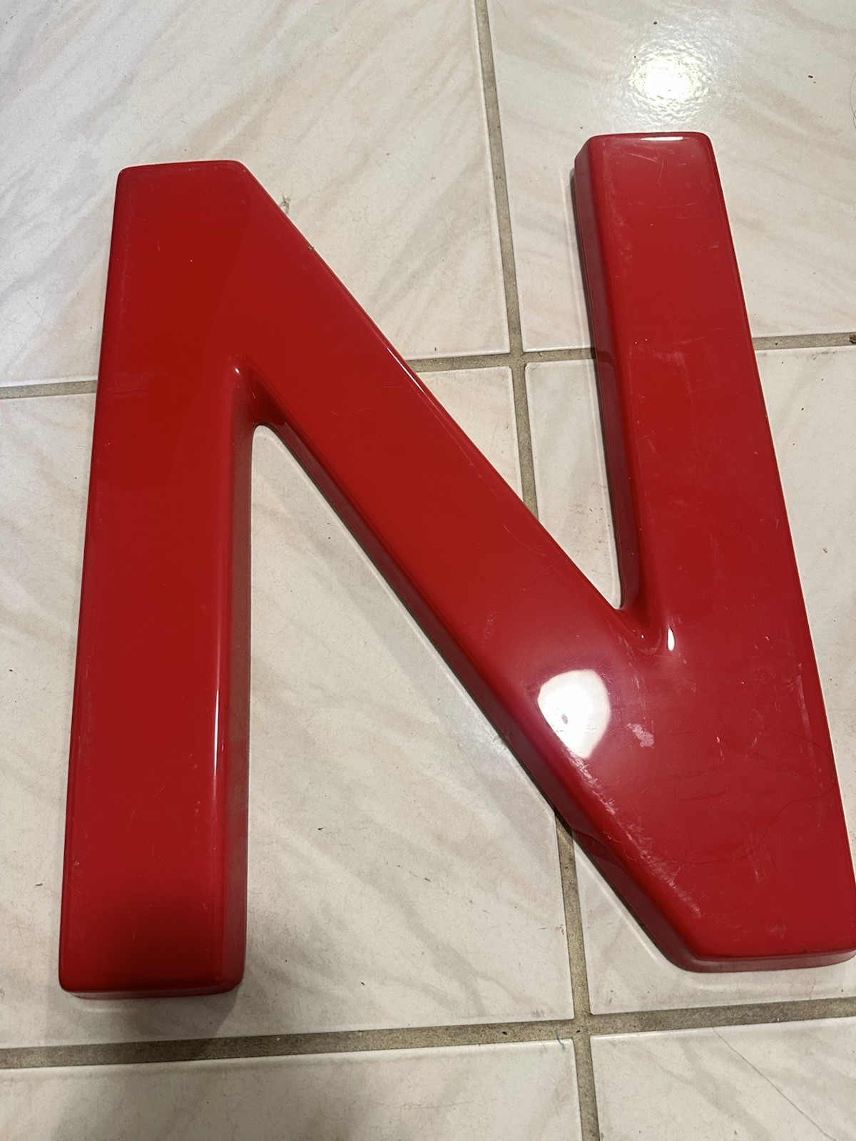 Vintage Channel Letter N — Salvaged Commercial Sign, Red, 13.5×17”