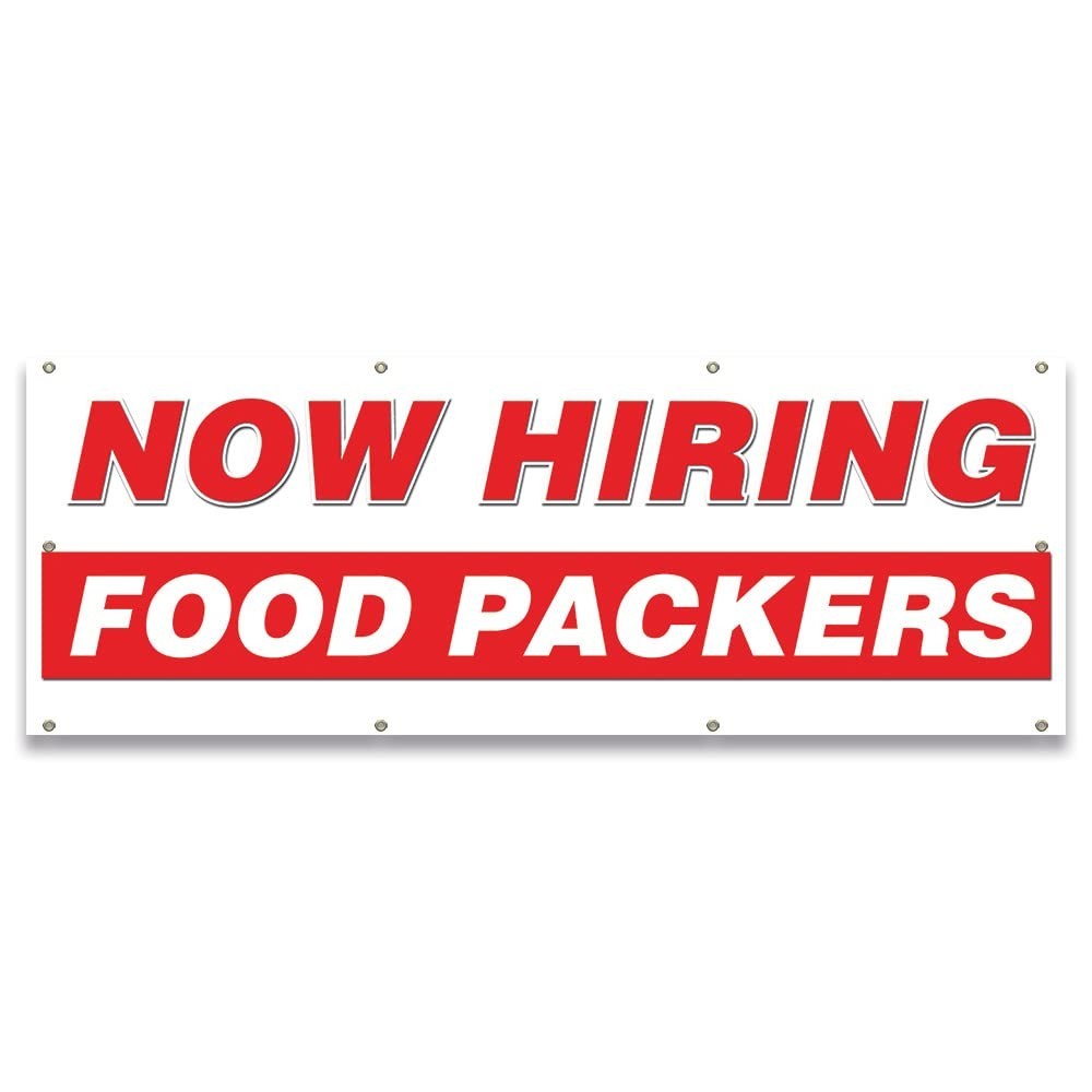 MIGHTY SKINS 36″ X 96″ Now Hiring Food Packers Banner B-96-30247