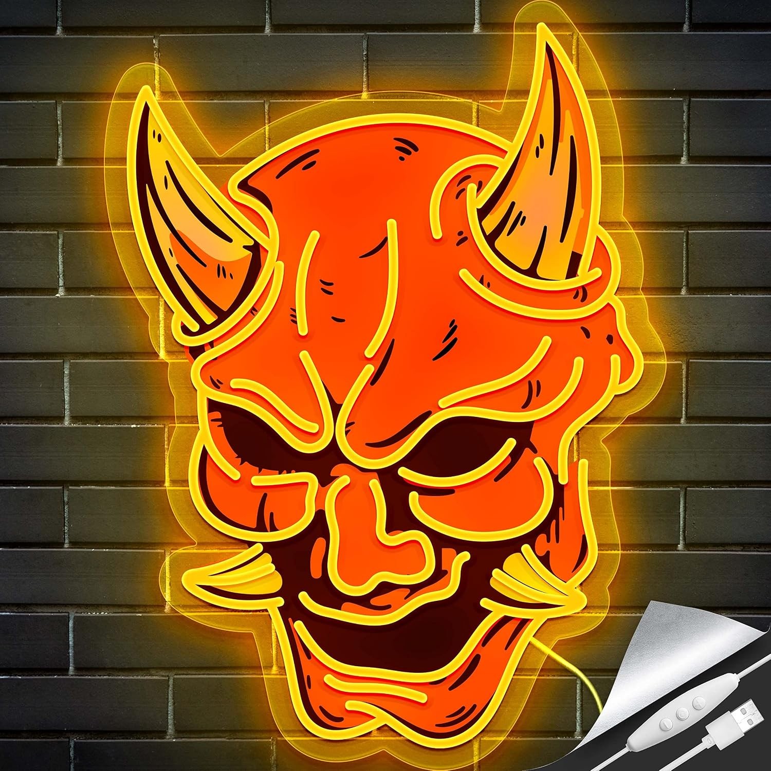 Hannya Mask Neon Sign for Game Room, Tattoo Shop, Tattoo Studio Decor LED Anime