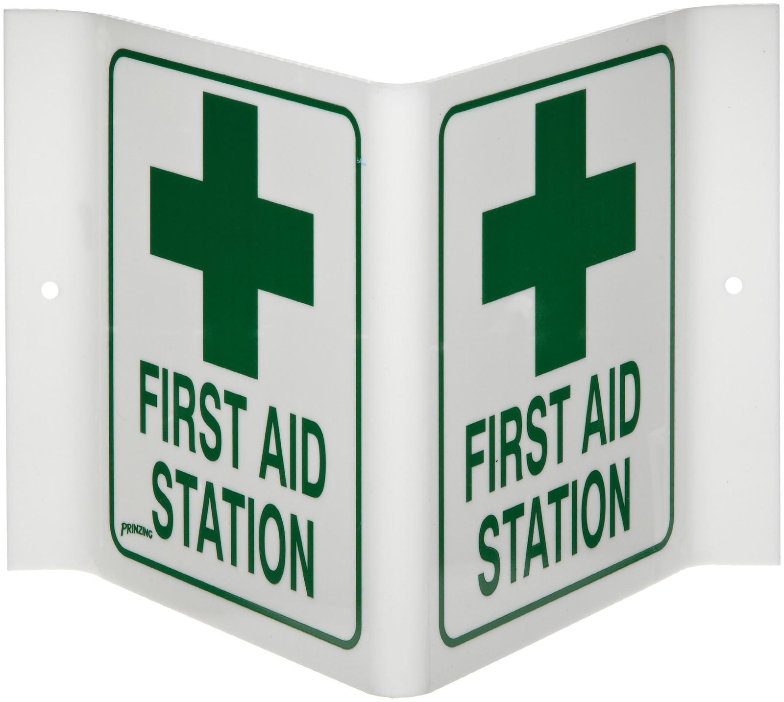 Brady V1FS03A Green on White “First Aid Station” Sign 9″x6″x4″ Acrylic