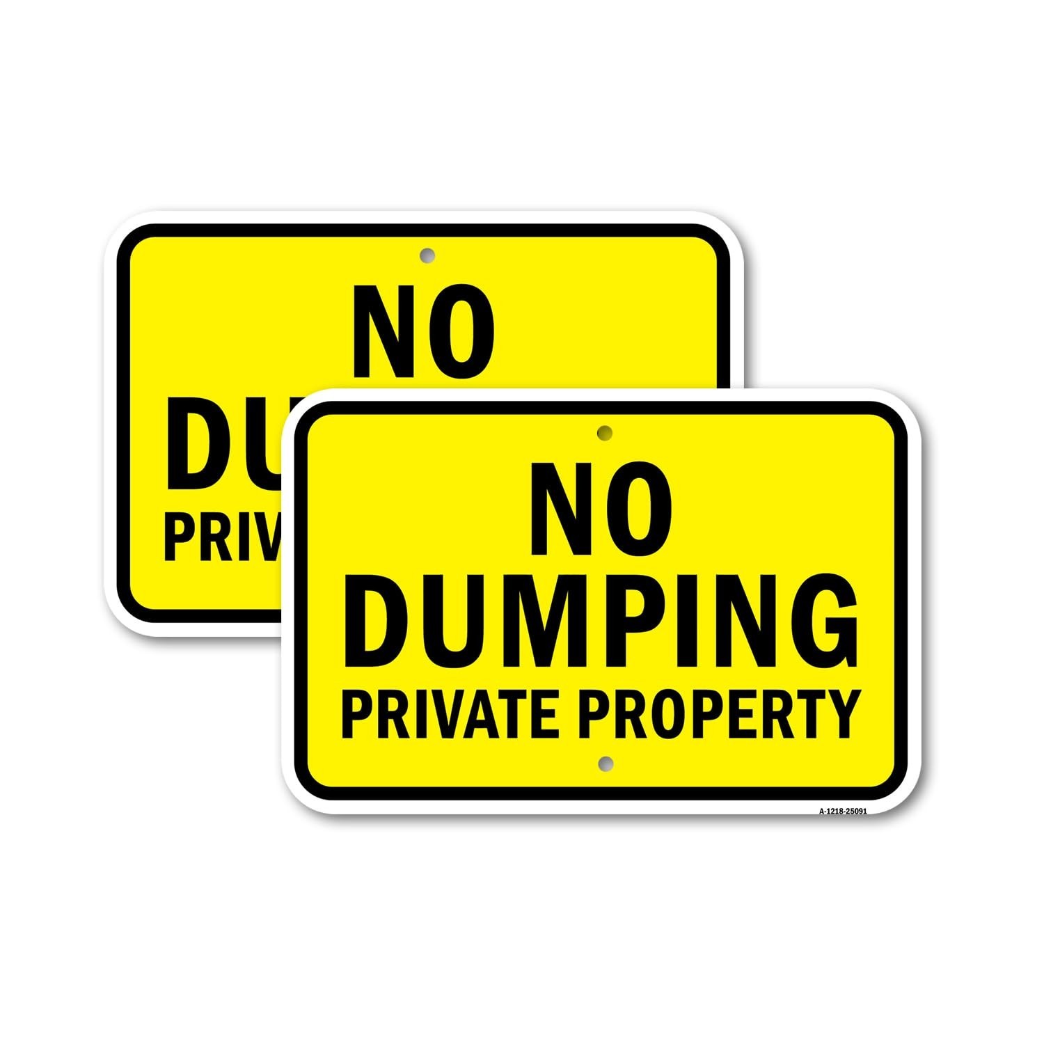 SignMission No Dumping Private Property 1 Yellow Aluminum Sign 2 Pack 18×24