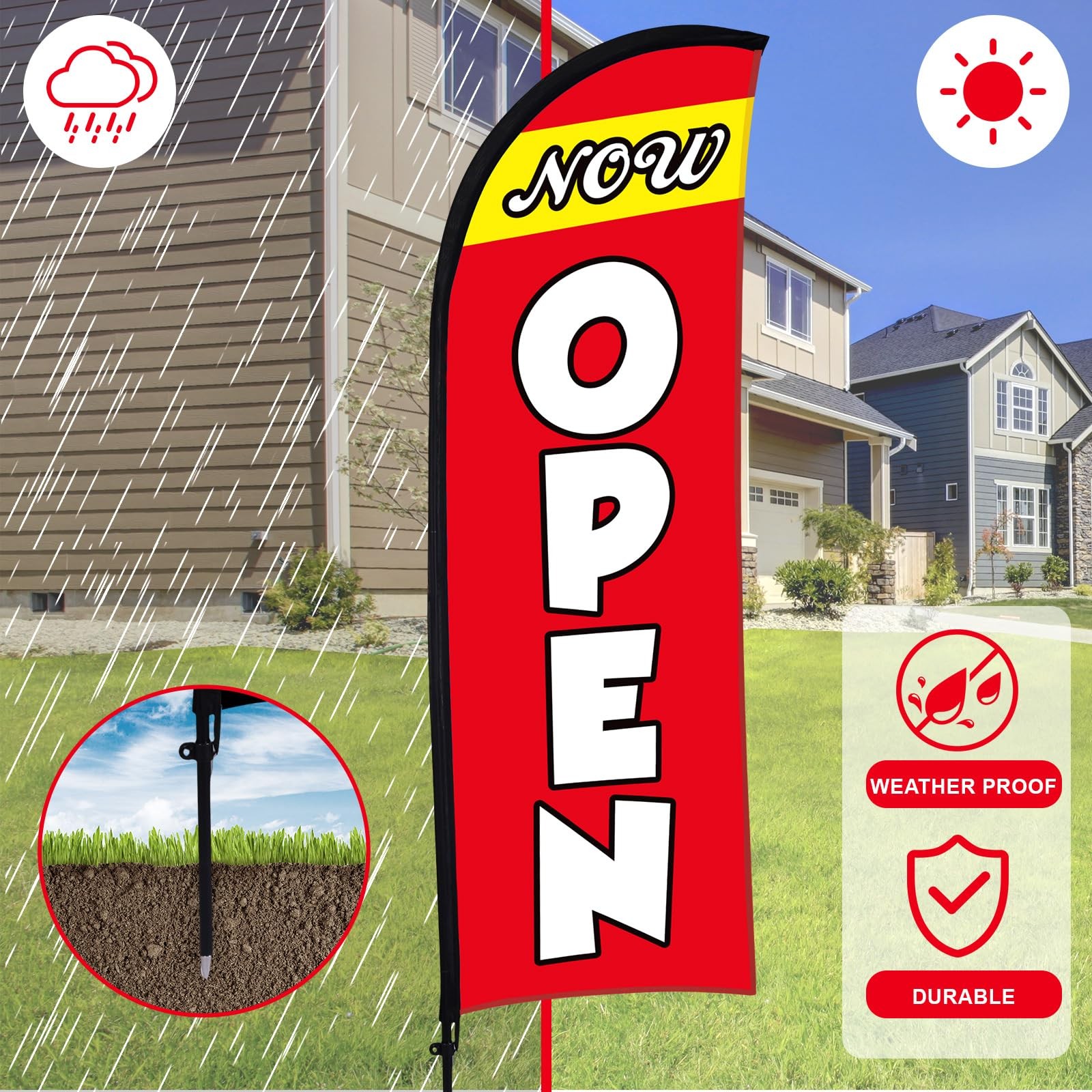 Buryeah Now Open Flag Banner Business Advertising 7 X 5.4 Ft Feather Flag Sign