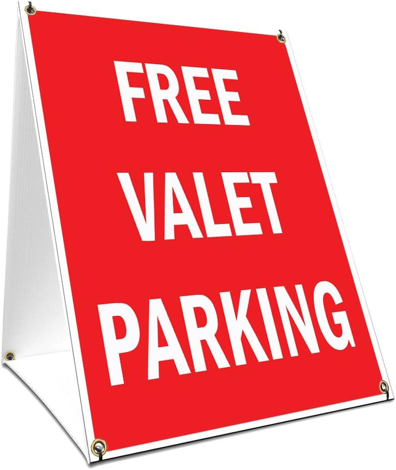 A-Frame Sidewalk Free Valet Parking Sign with Graphics on Each Side | 18″ X 24″