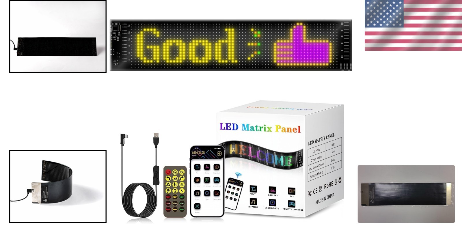 Stylish Programmable LED Sign with Bluetooth Control – Flexible RGB Panel 15″x4″