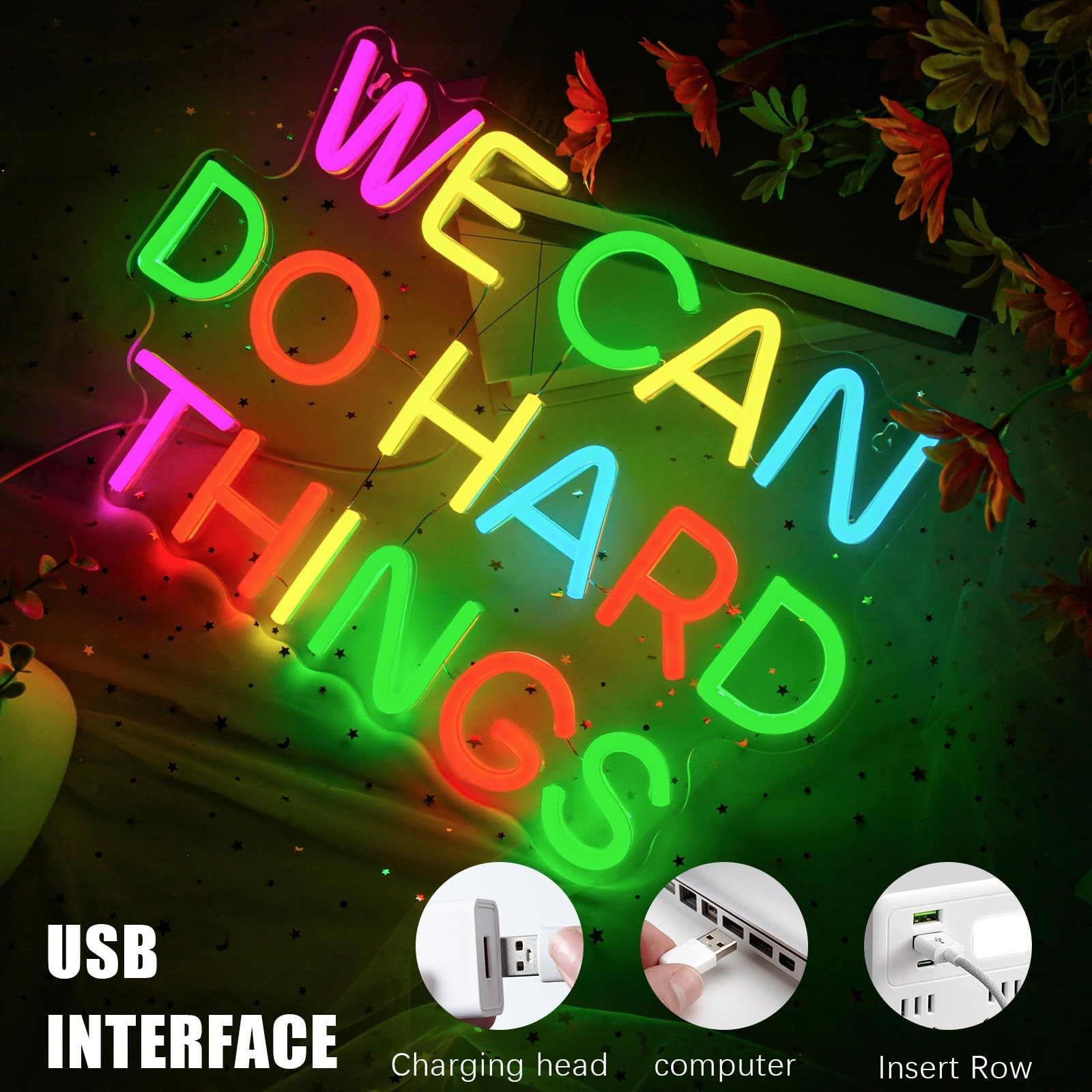 We Can Do Hard Things Neon Sign Motivational Dimmable LED Neon Lights for Wal…