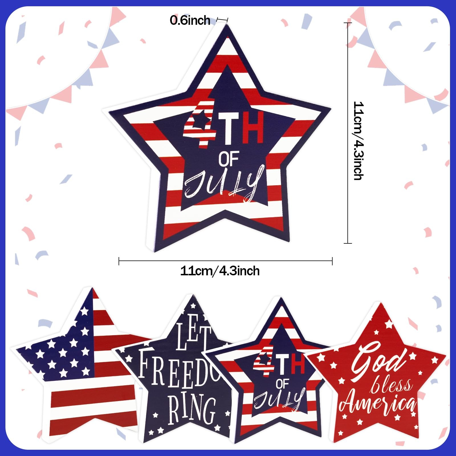4th of July Decorations, 4 Pcs Wooden Star Signs Patriotic Wood Star Standing…