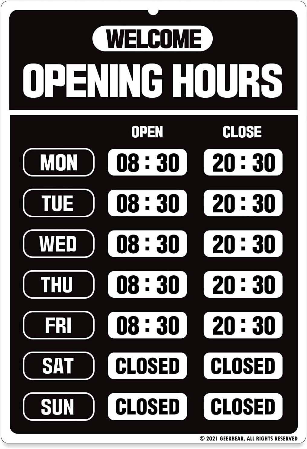 Opening Hours Business Sign Store Operation Sign Changeable Open Sign Black