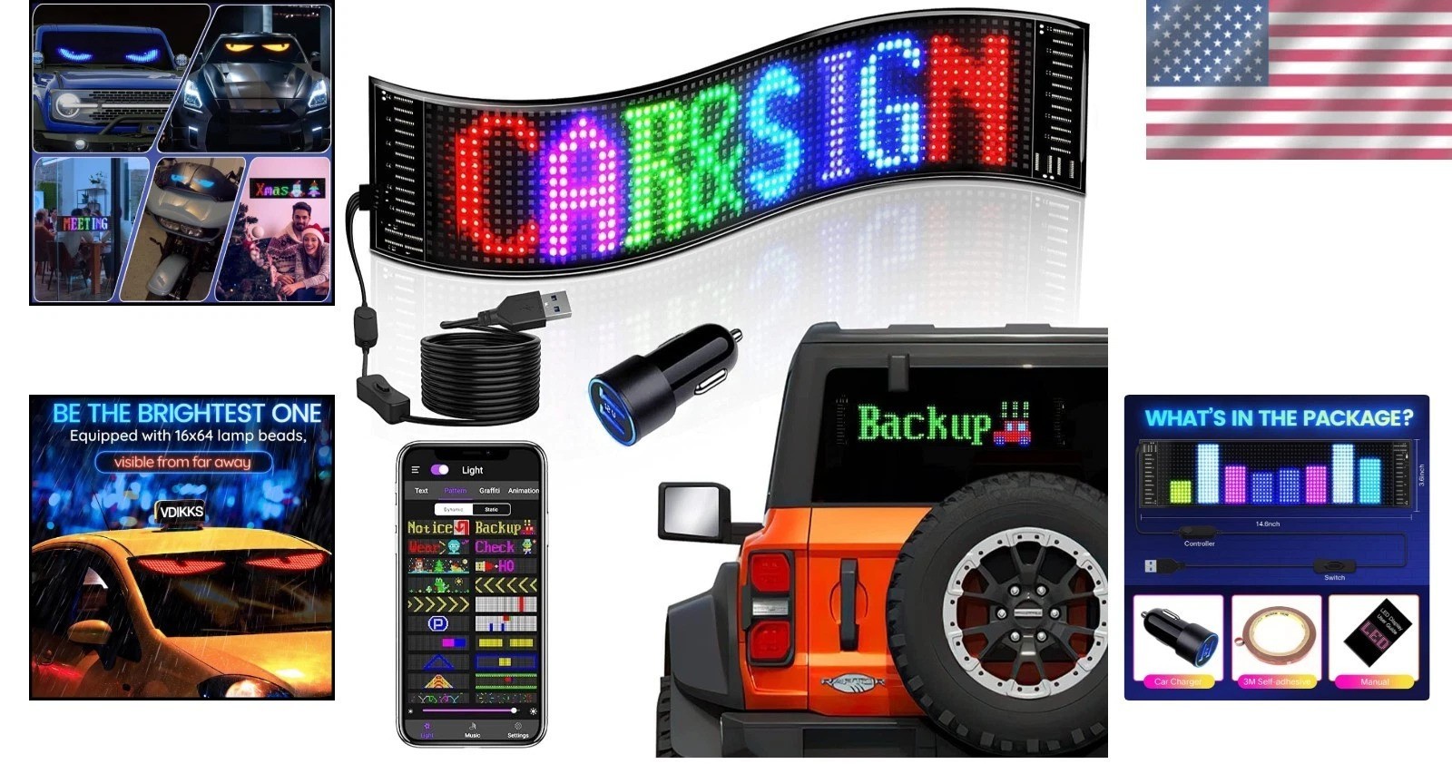 High-Resolution LED Message Sign – USB Powered Scrolling Display for Vehicles