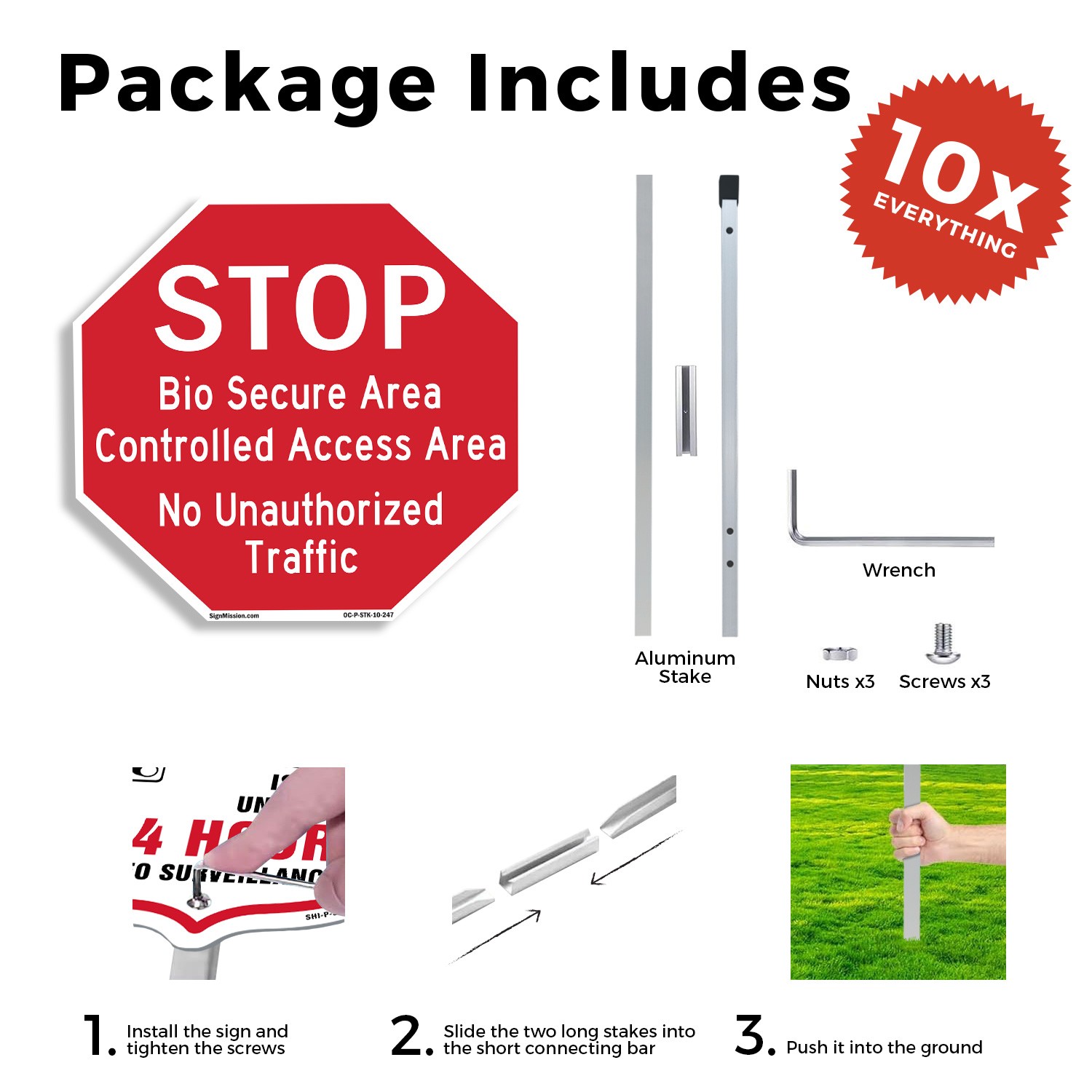 Stop Bio Secure Area Controlled A Octagon Sign With Stake Weather Resistant
