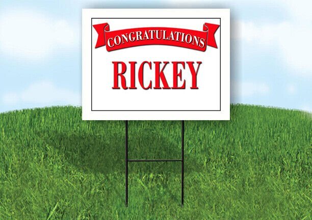 RICKEY CONGRATULATIONS RED BANNER 18in x 24in Yard sign with Stand