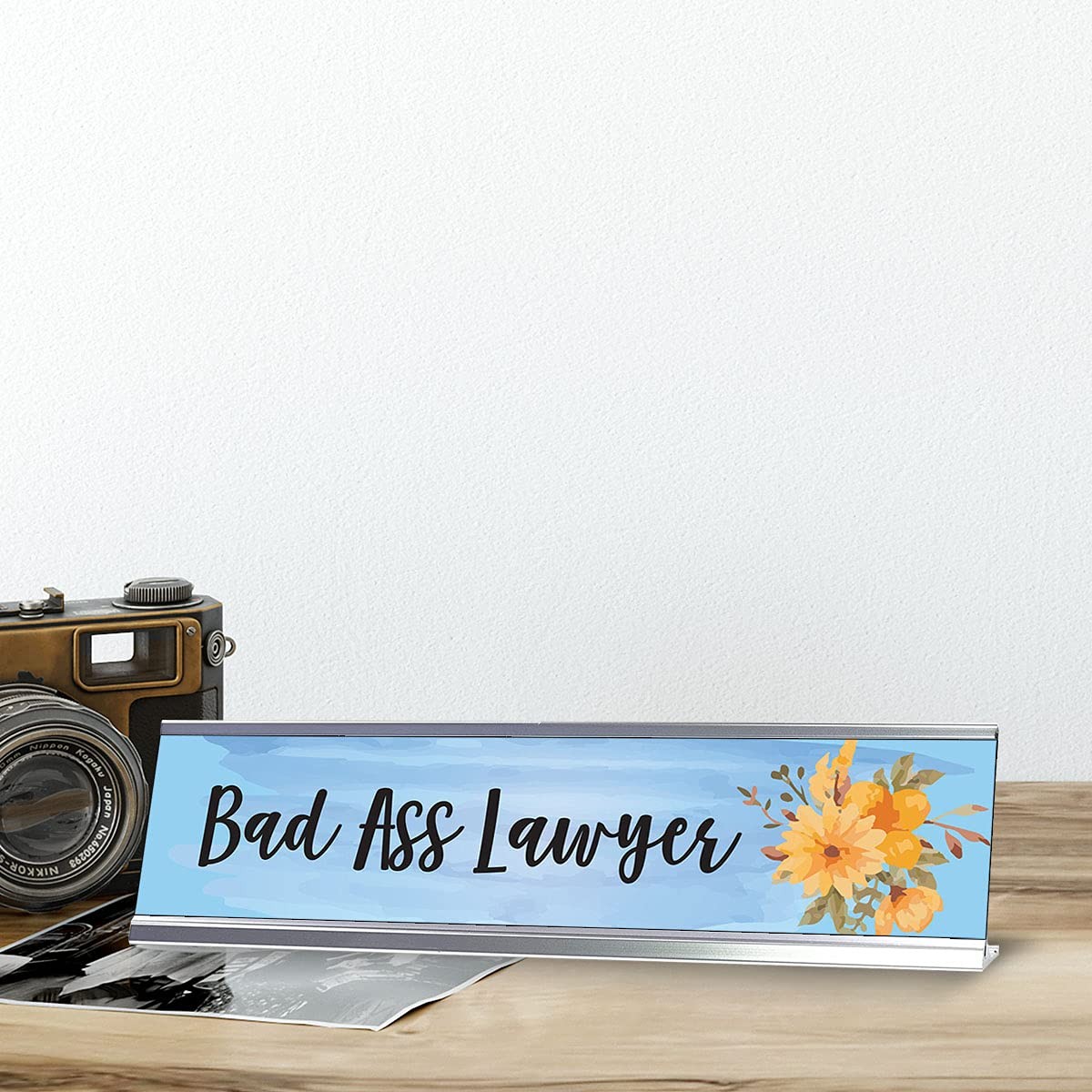 Bad Ass Lawyer, Floral Designer Office Gift Desk Sign (2 x 8″)