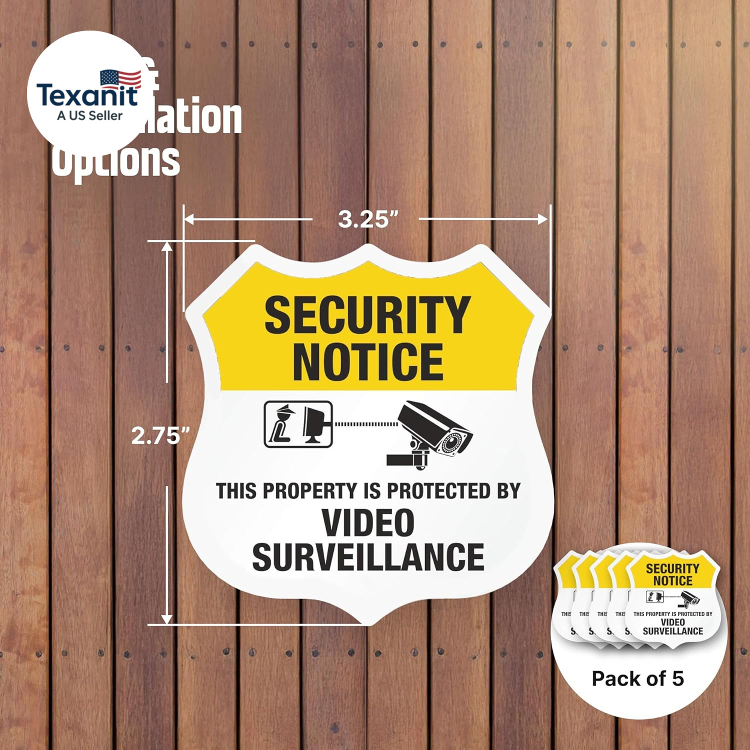 “Protected by Video Surveillance” Security Notice Decal Set | Five Pack of 2.75″