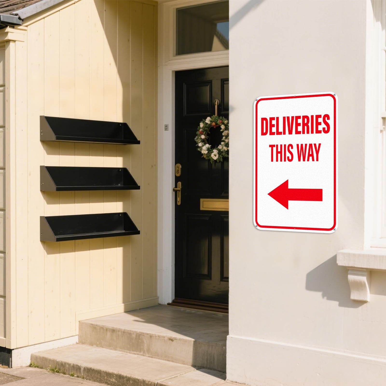 2 Pack Deliveries This Way Sign with Left Arrow 18″×12″ Aluminum