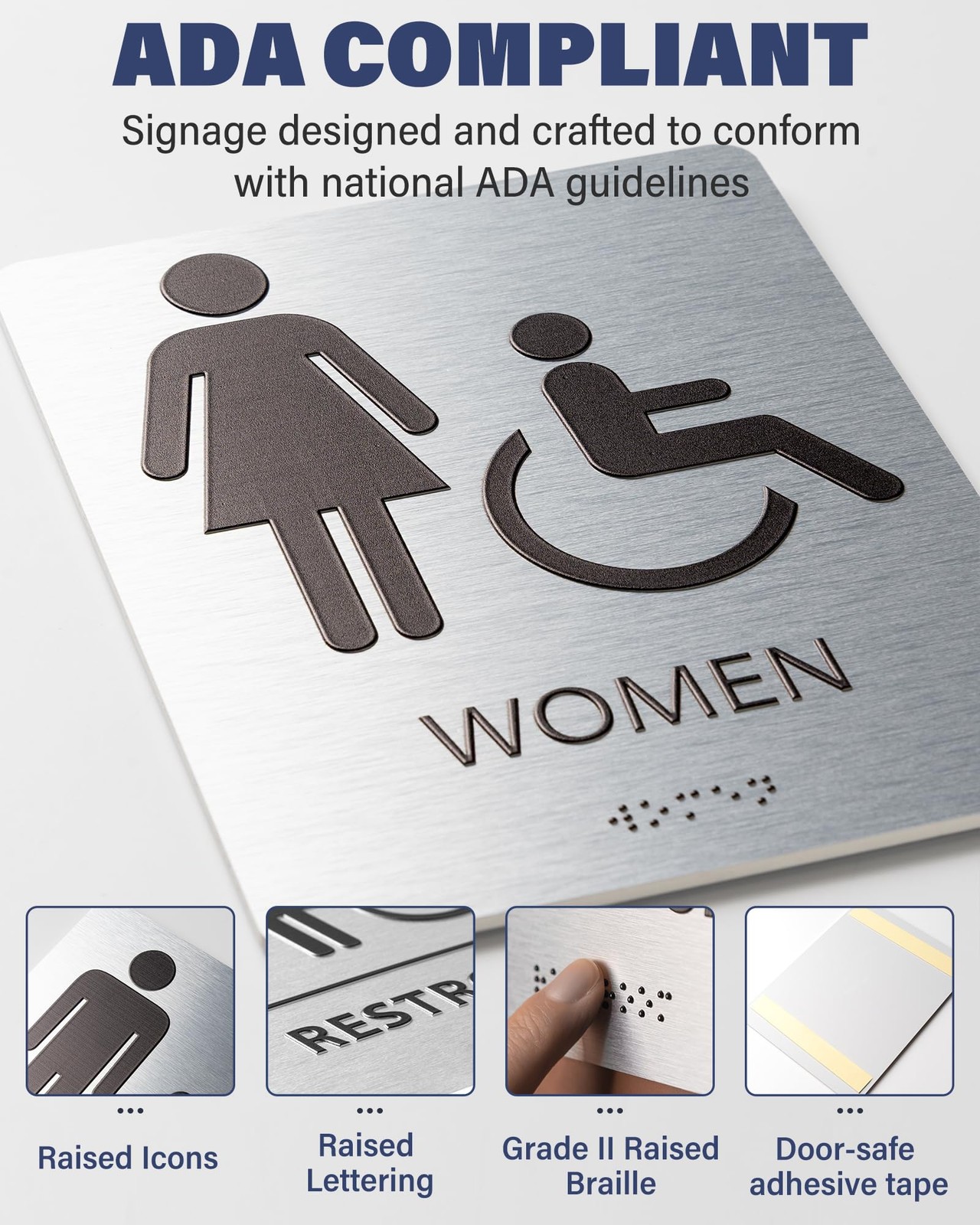 ADA-Mark Modern Restroom Sign for Business – ADA Compliant Braille Bathroom S…