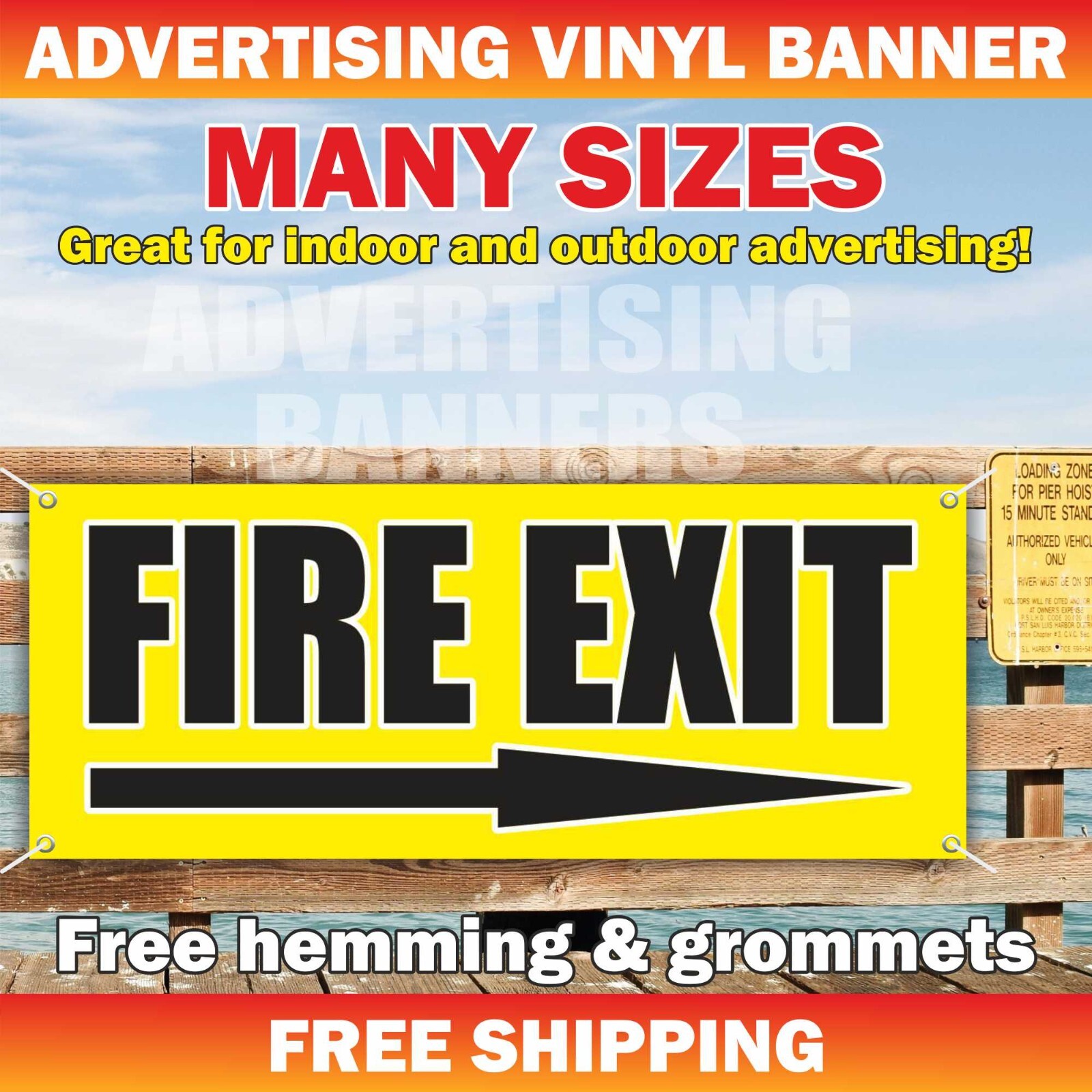 FIRE EXIT Advertising Banner Vinyl Mesh Sign Fireman Warning Parking Entrance
