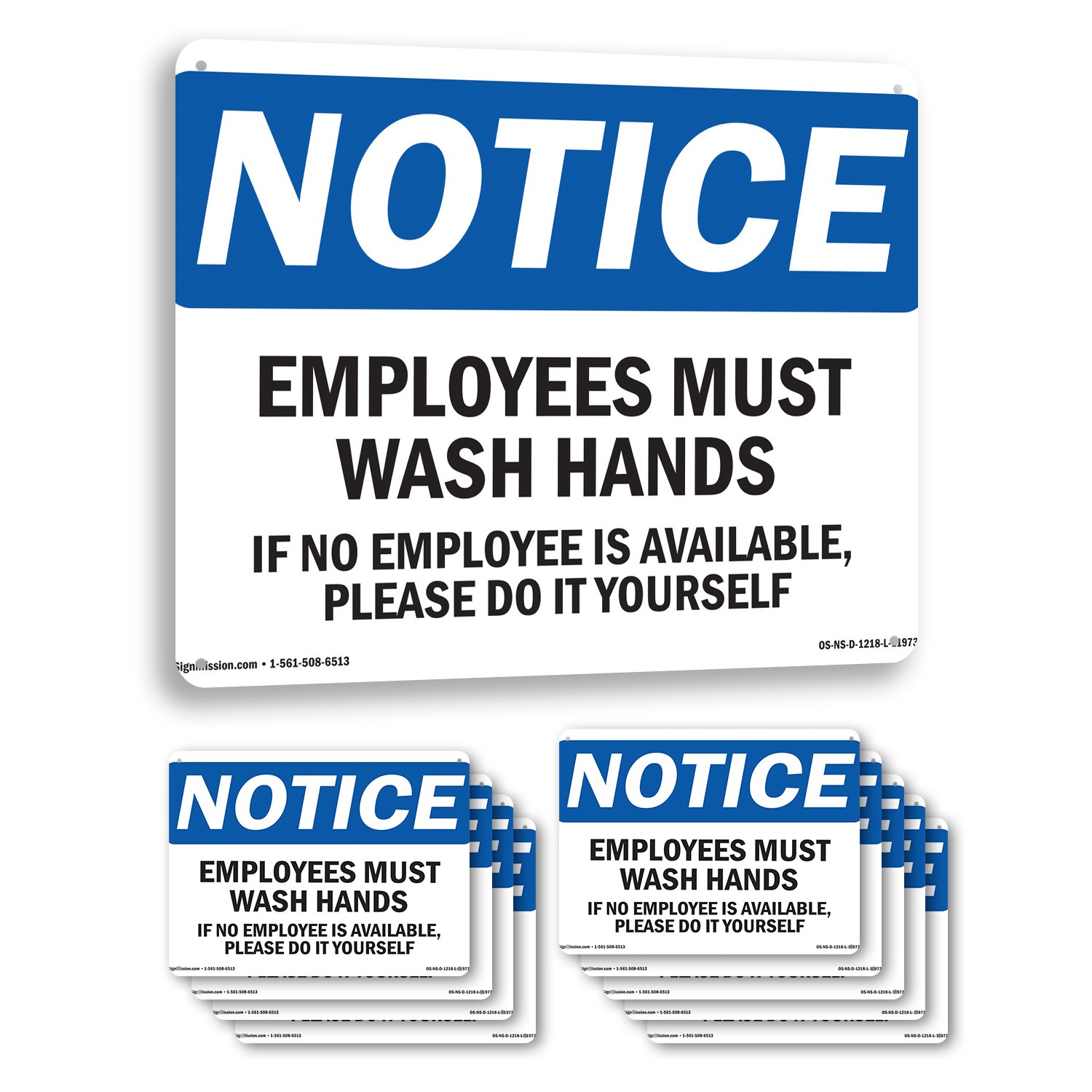 Employees Must Wash Hands If No Employee OSHA Notice Sign, Decal 5 or 10 Pack