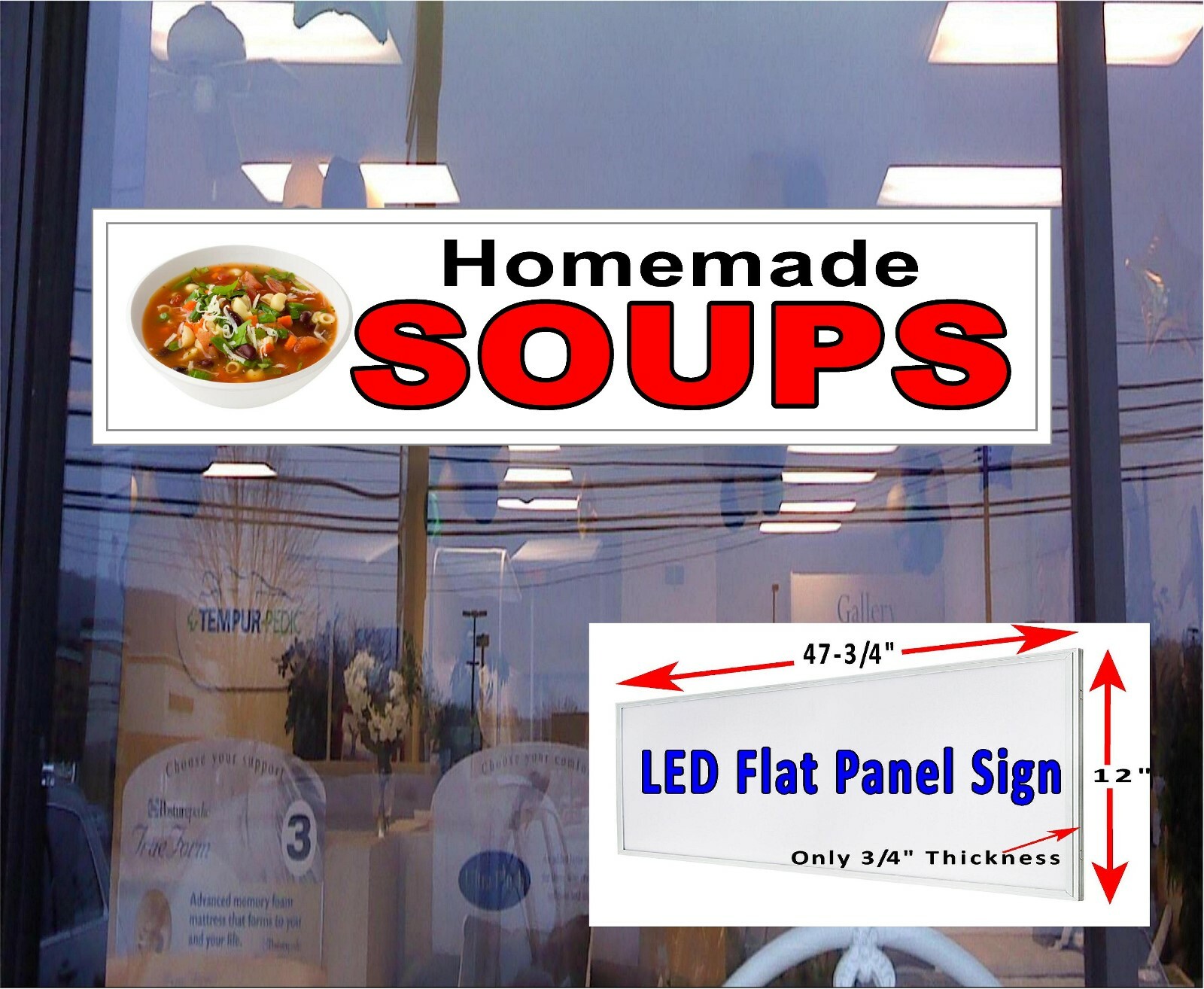 Homemade Soups LED light box window sign 48in x 12in