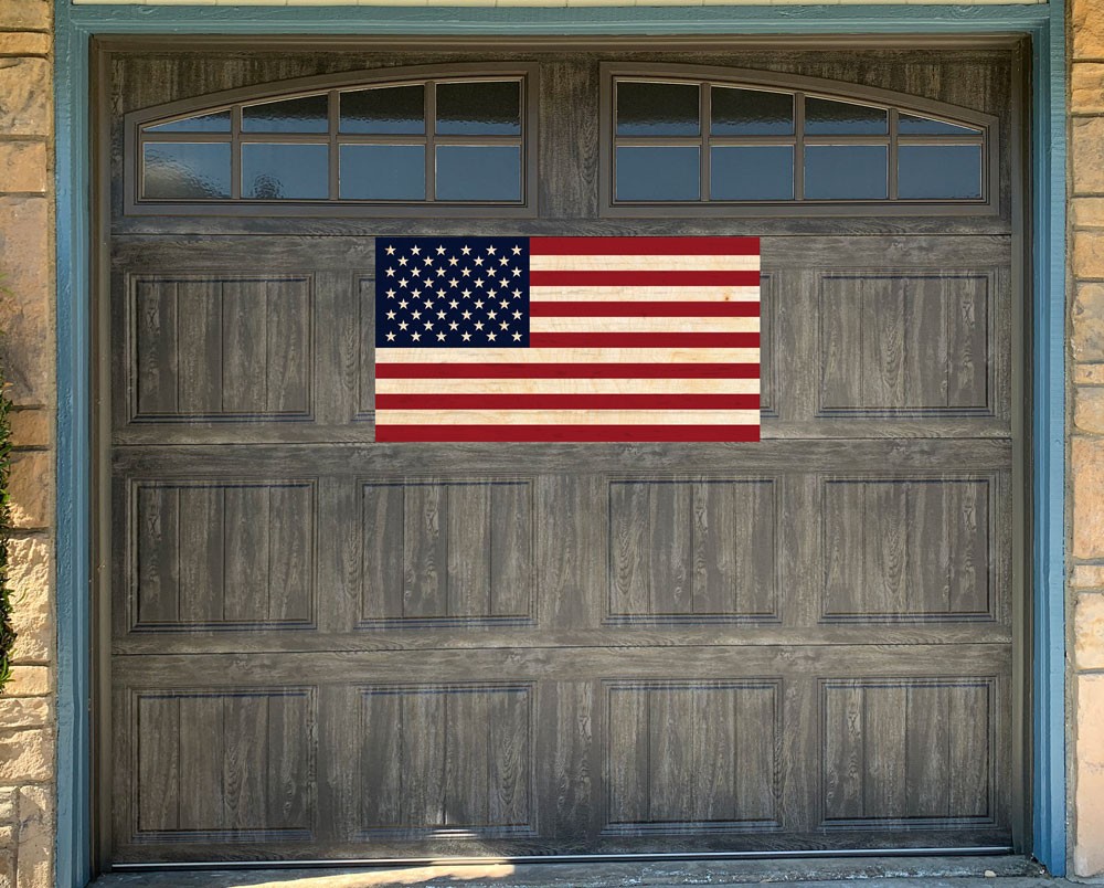 US Flag Wood Look 21″ x 40″ Magnetic Garage Banner For Steel Garage Doors