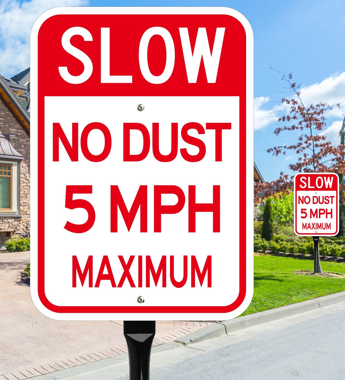 2 PCS 14×10 Inch Slow Down Speed Limit 5MPH Sign 52 Inch Metal Stake Reflect