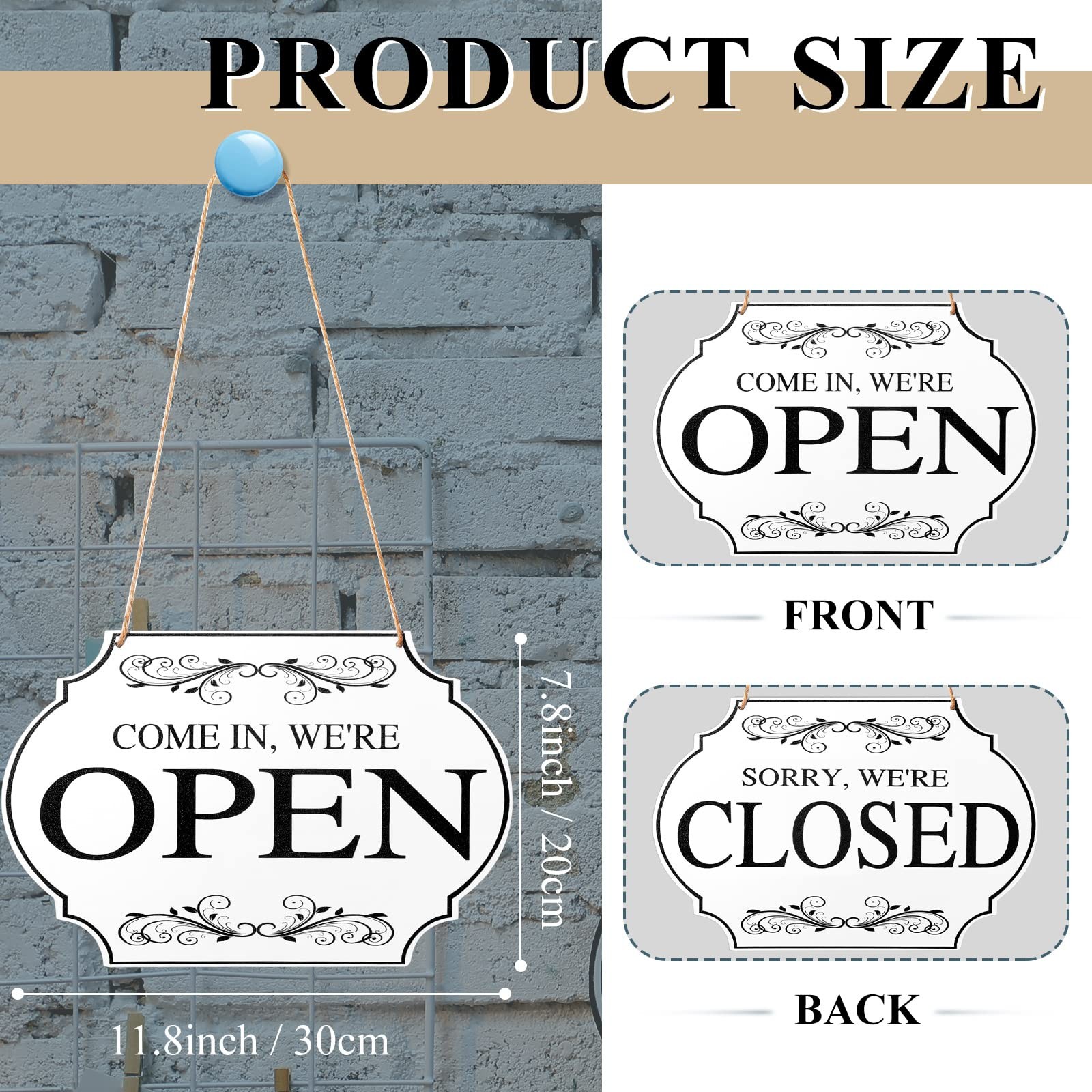 Open Closed Sign for Business, 11 x Small Signage, White Boards, Black Words